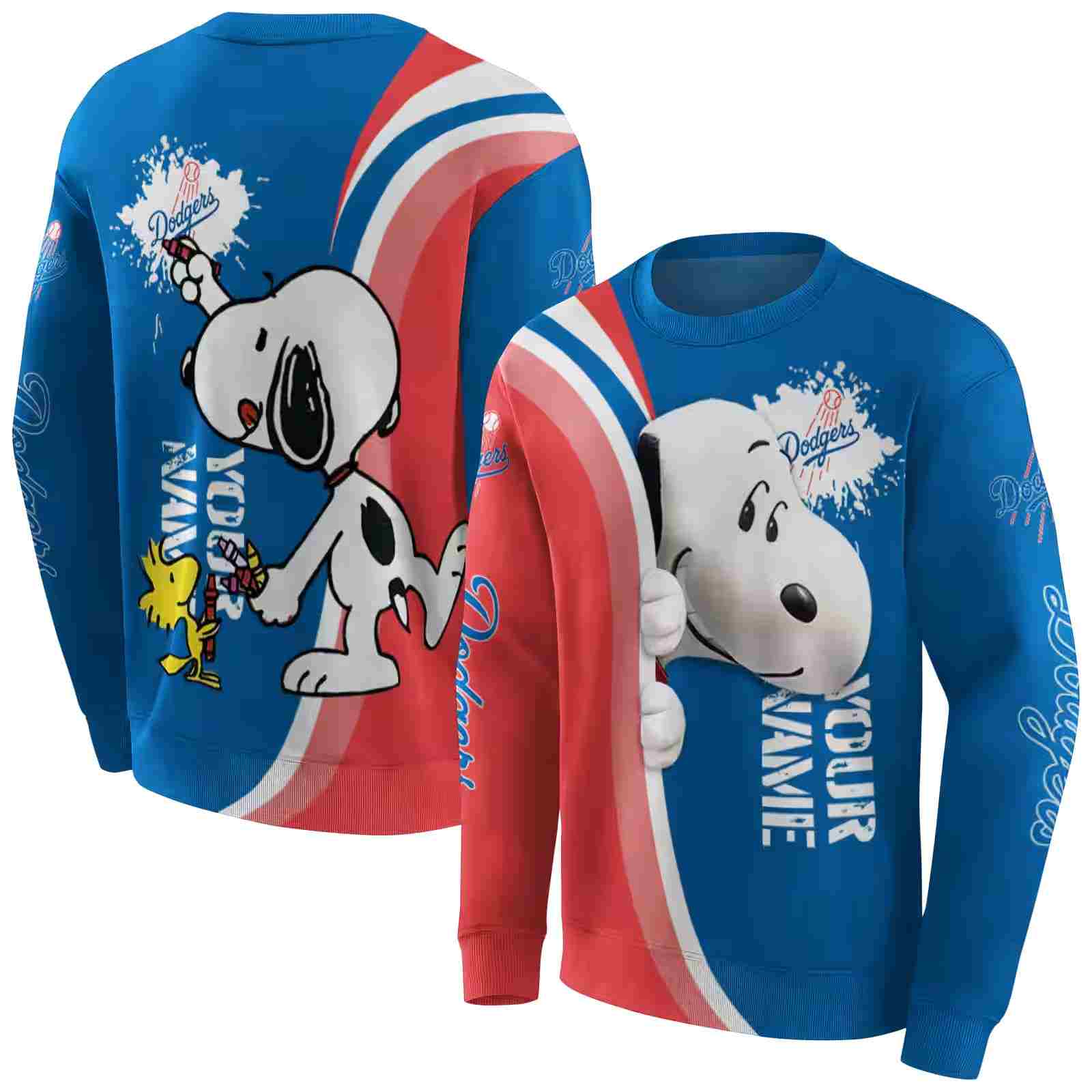 customized los angeles dodgers peeking snoopy blue hoodie premium grade