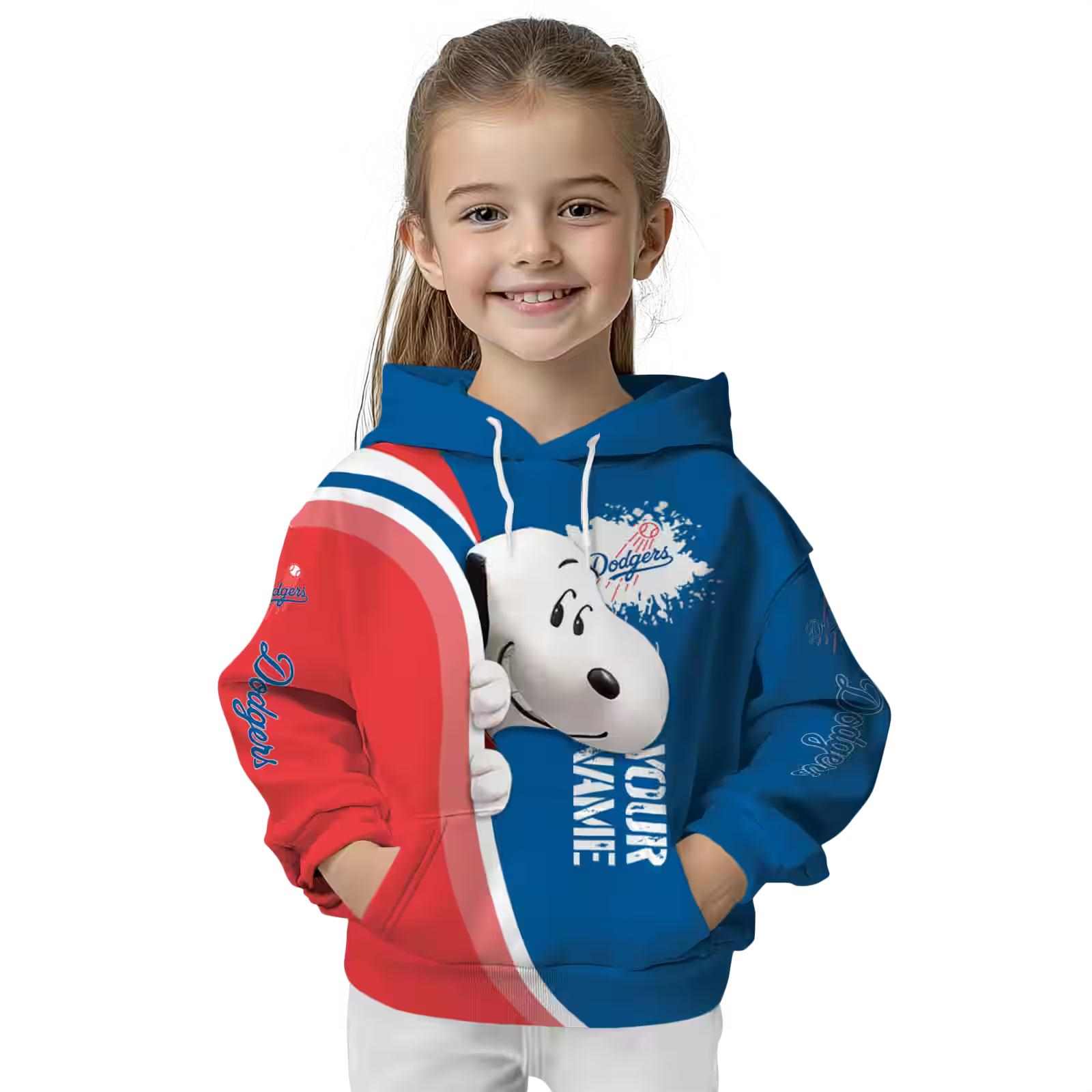 customized los angeles dodgers peeking snoopy blue hoodie top rated