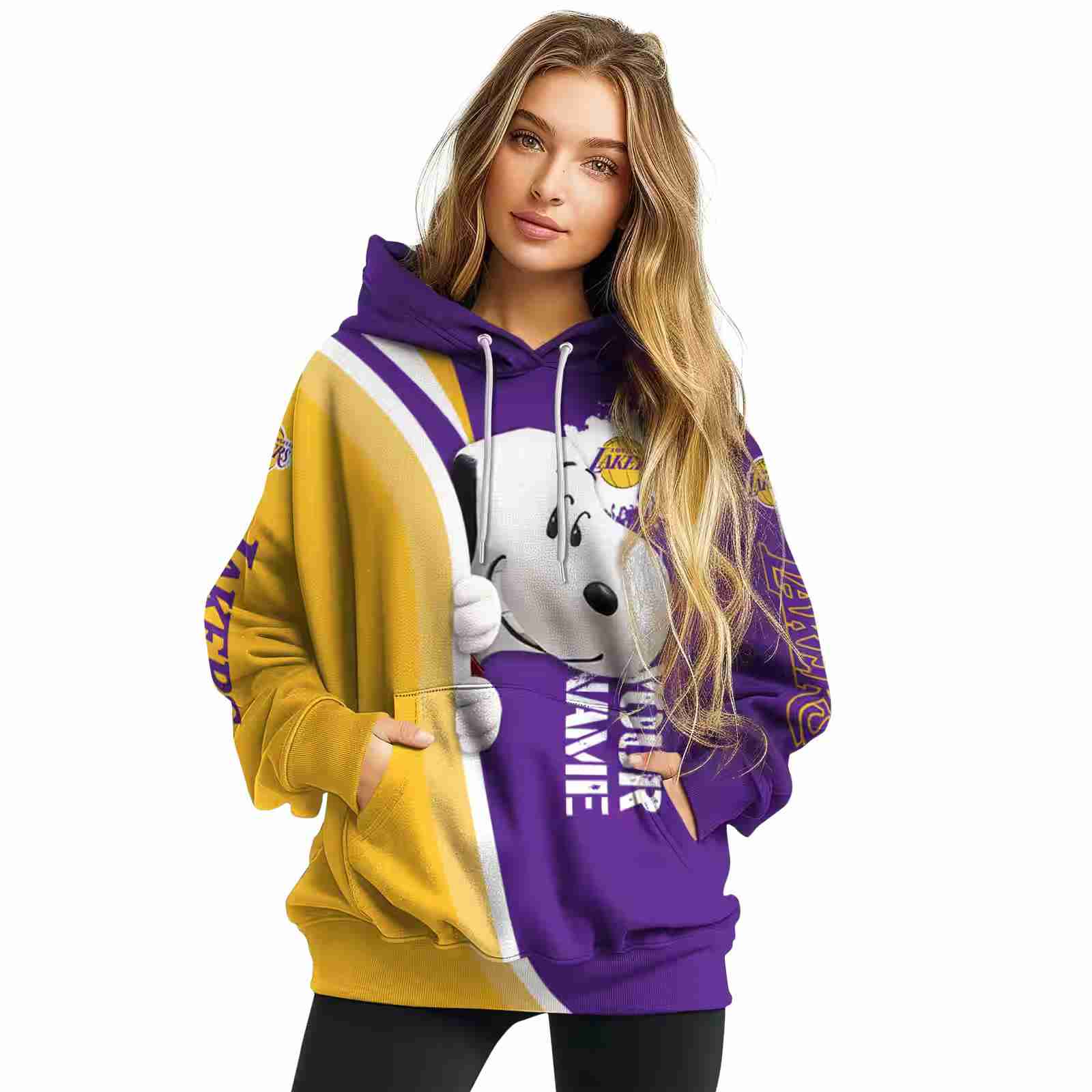 customized los angeles lakers peeking snoopy purple hoodie high quality