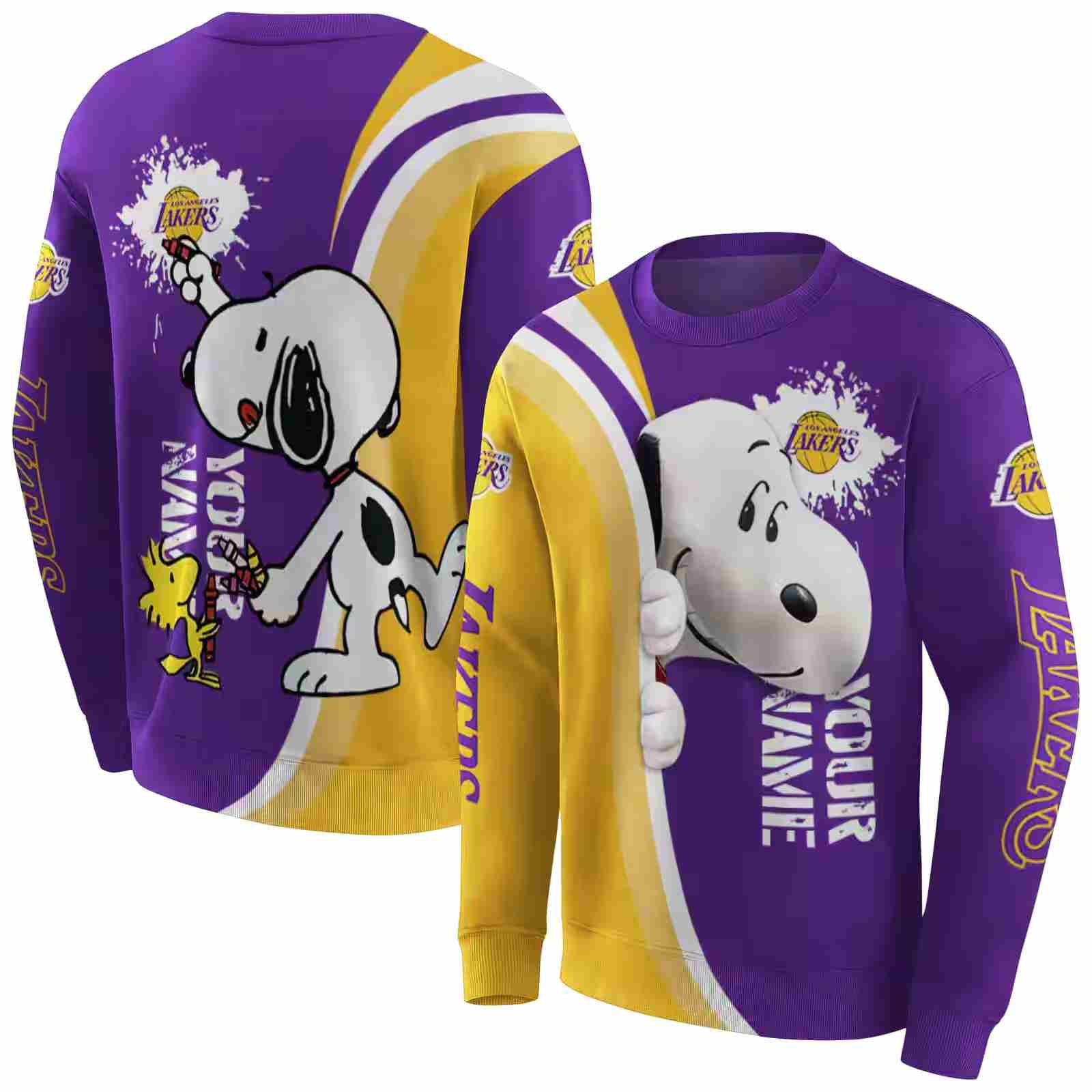 customized los angeles lakers peeking snoopy purple hoodie premium grade