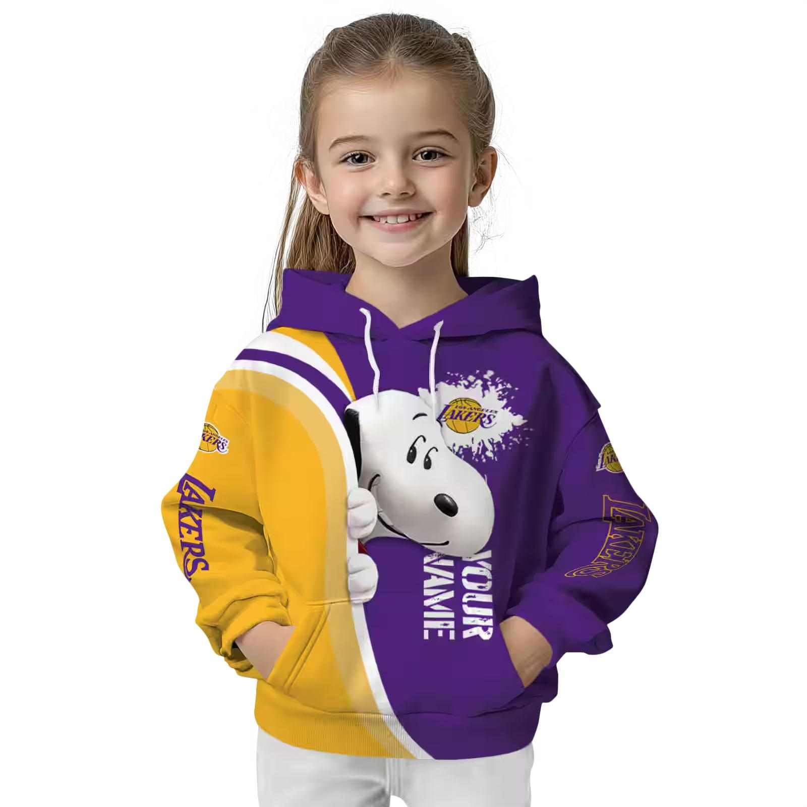 customized los angeles lakers peeking snoopy purple hoodie top rated