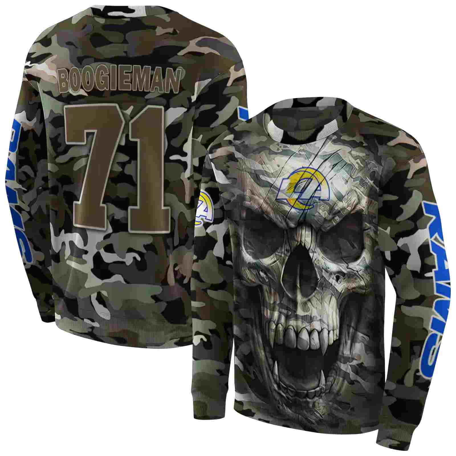 customized los angeles rams camo skull hoodie premium grade