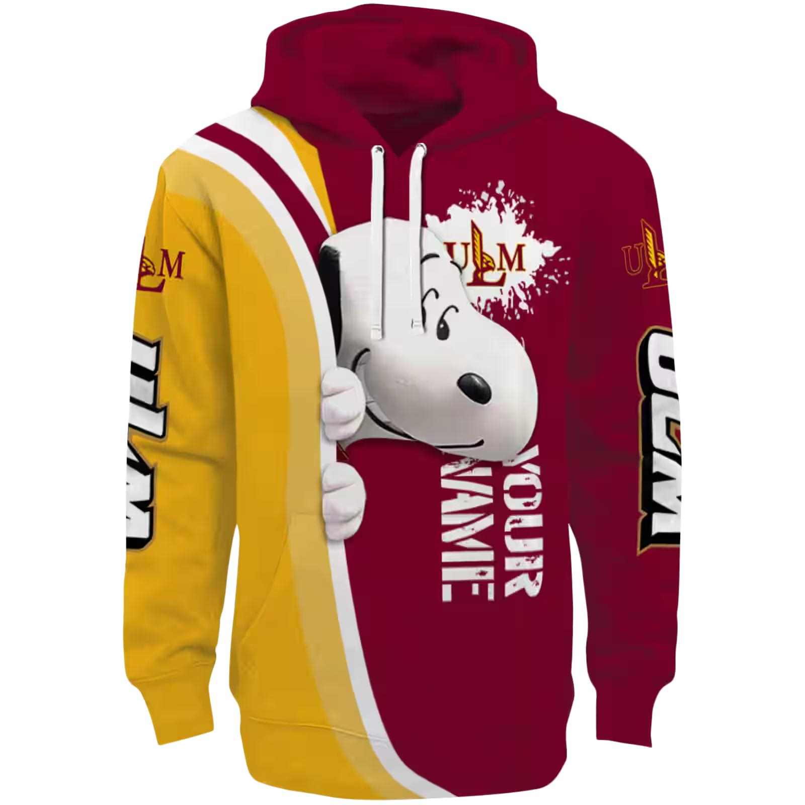 Customized Louisiana-Monroe Warhawks Peeking Snoopy Red Hoodie