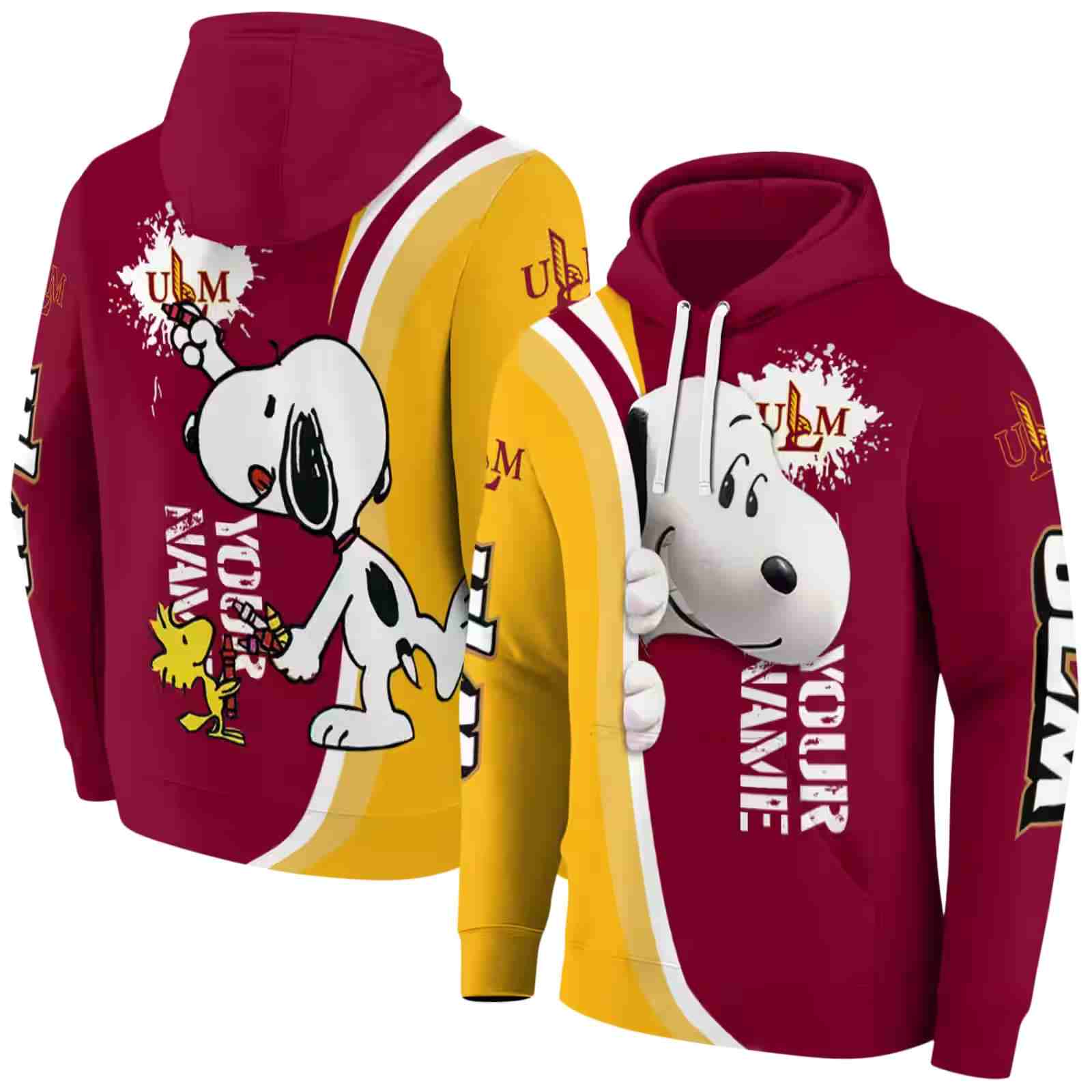 customized louisiana monroe warhawks peeking snoopy red hoodie fashion forward