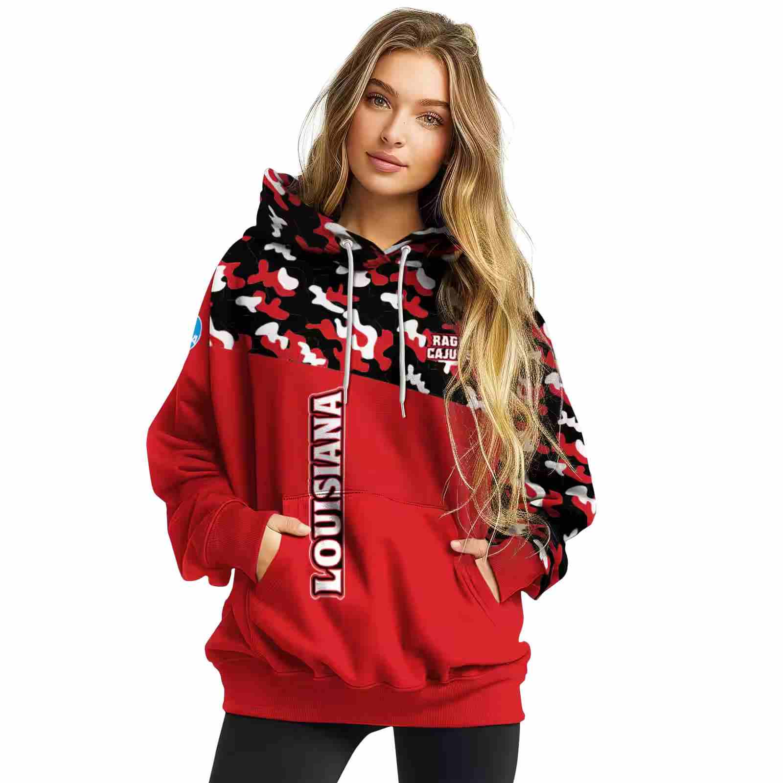 customized louisiana ragin cajuns camo pattern red hoodie high quality