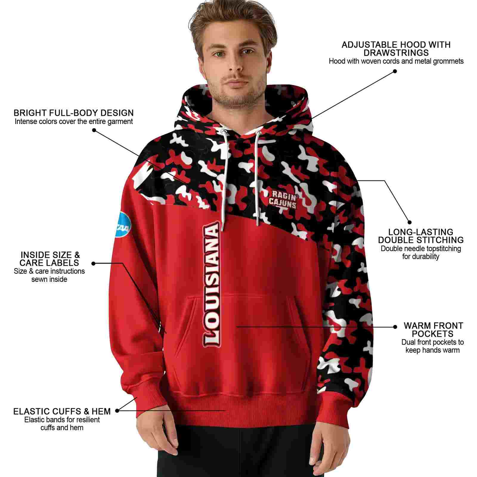 customized louisiana ragin cajuns camo pattern red hoodie latest model