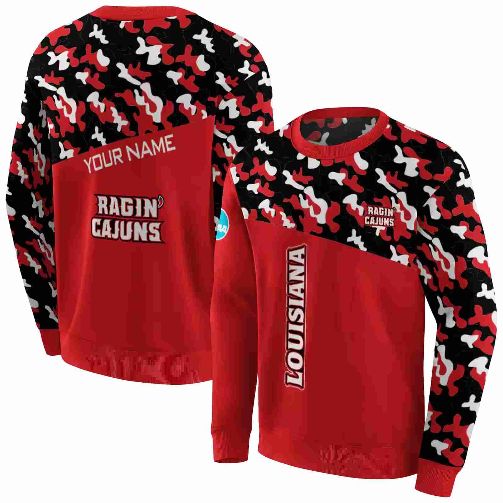 customized louisiana ragin cajuns camo pattern red hoodie premium grade