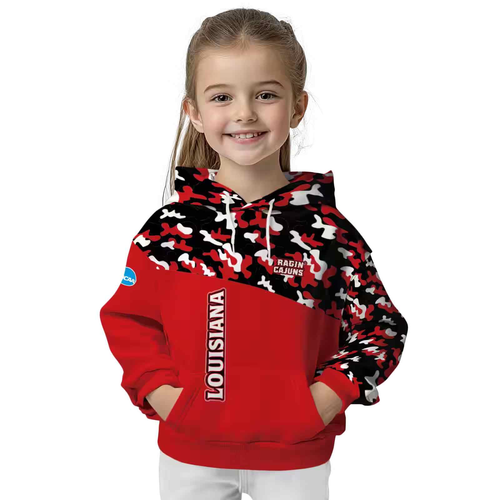 customized louisiana ragin cajuns camo pattern red hoodie top rated