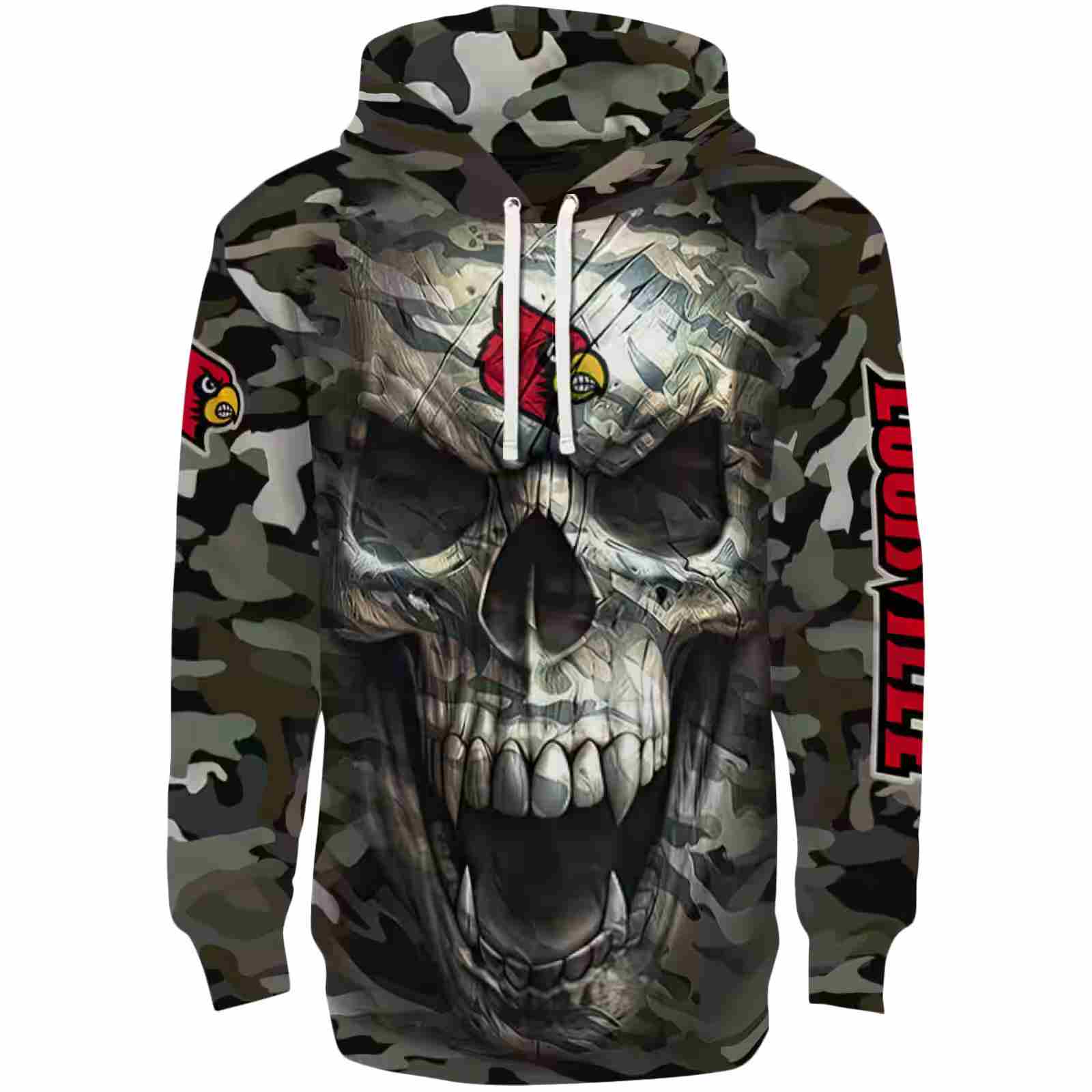 Customized Louisville Cardinals Camo Skull Hoodie