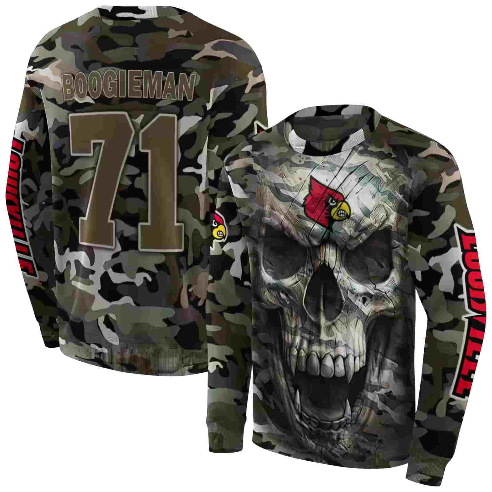 customized louisville cardinals camo skull hoodie premium grade