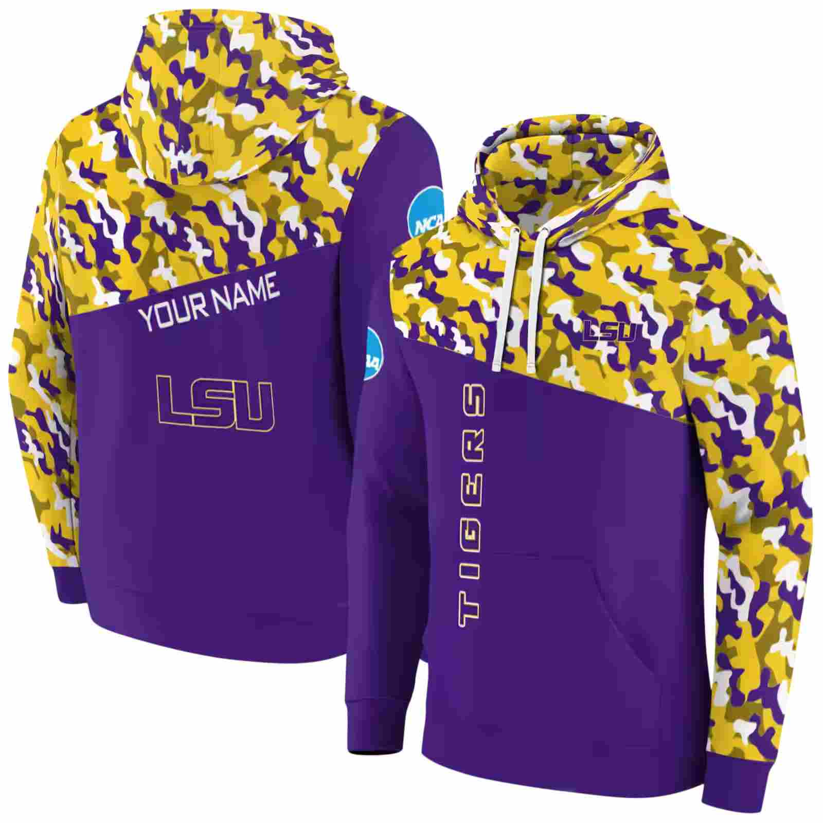 customized lsu tigers camo pattern purple hoodie fashion forward