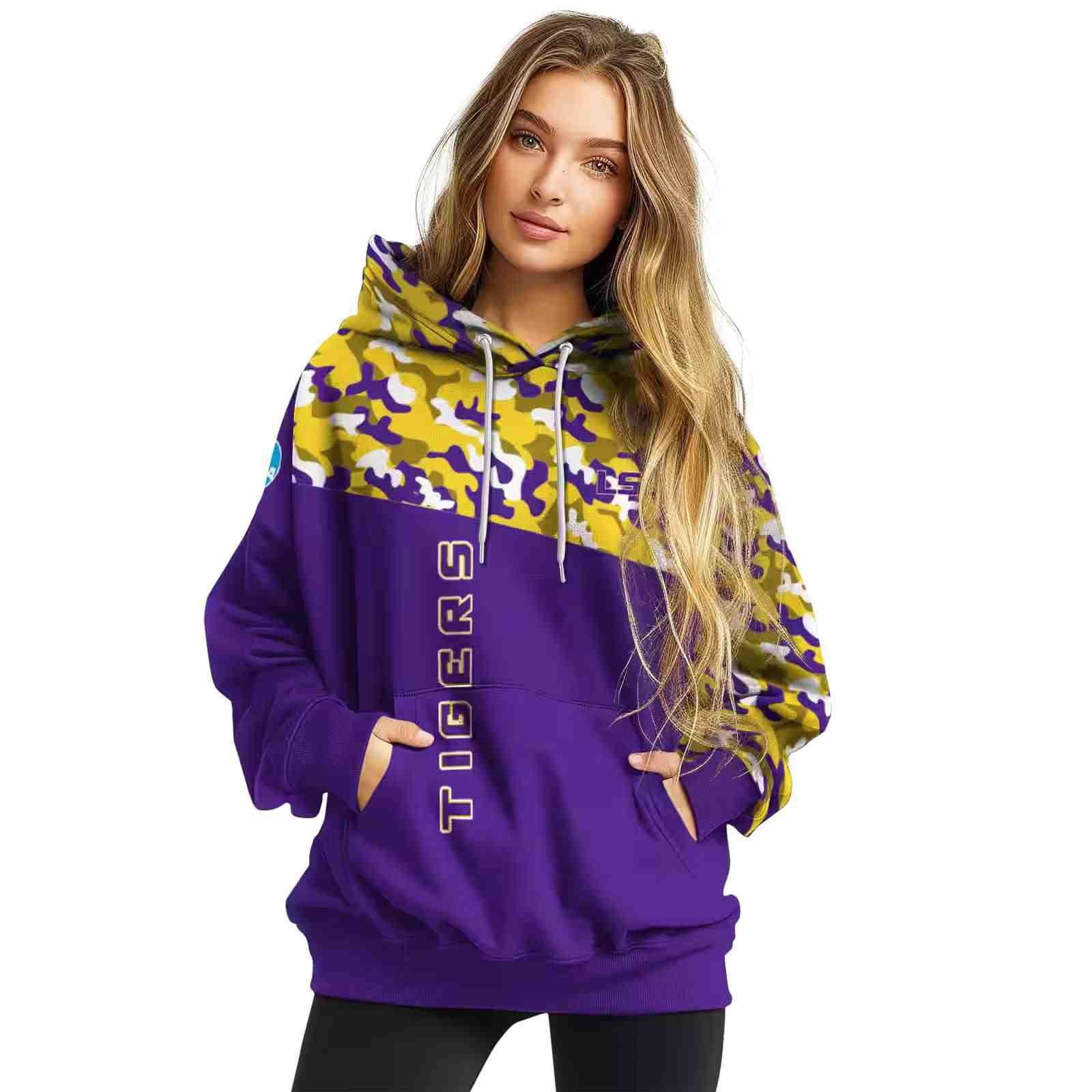 customized lsu tigers camo pattern purple hoodie high quality