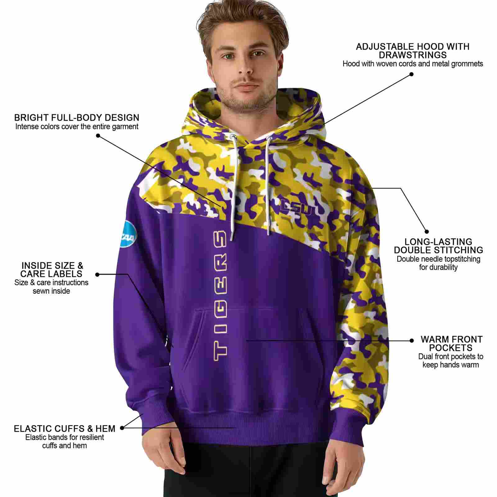 customized lsu tigers camo pattern purple hoodie latest model