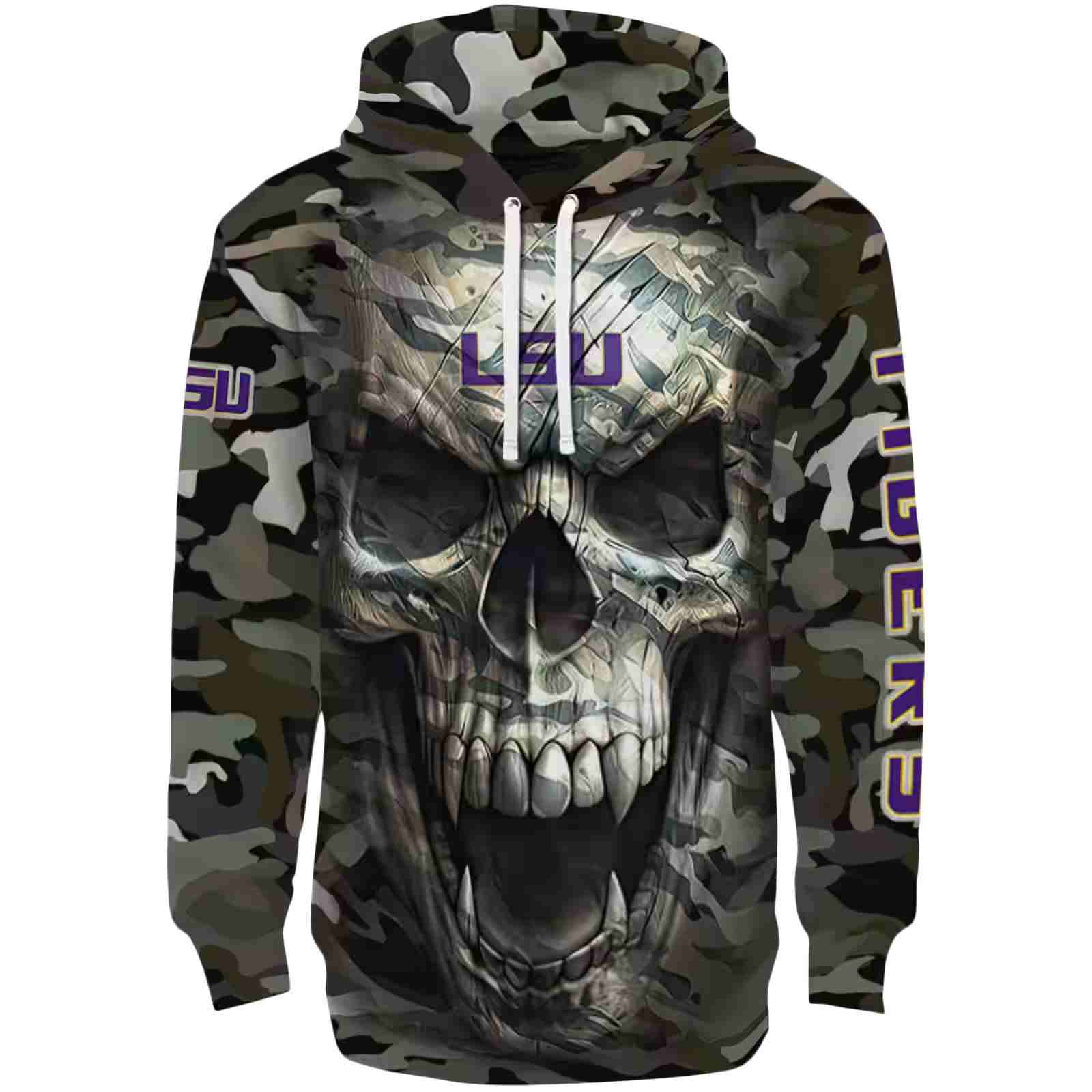 Customized LSU Tigers Camo Skull Hoodie