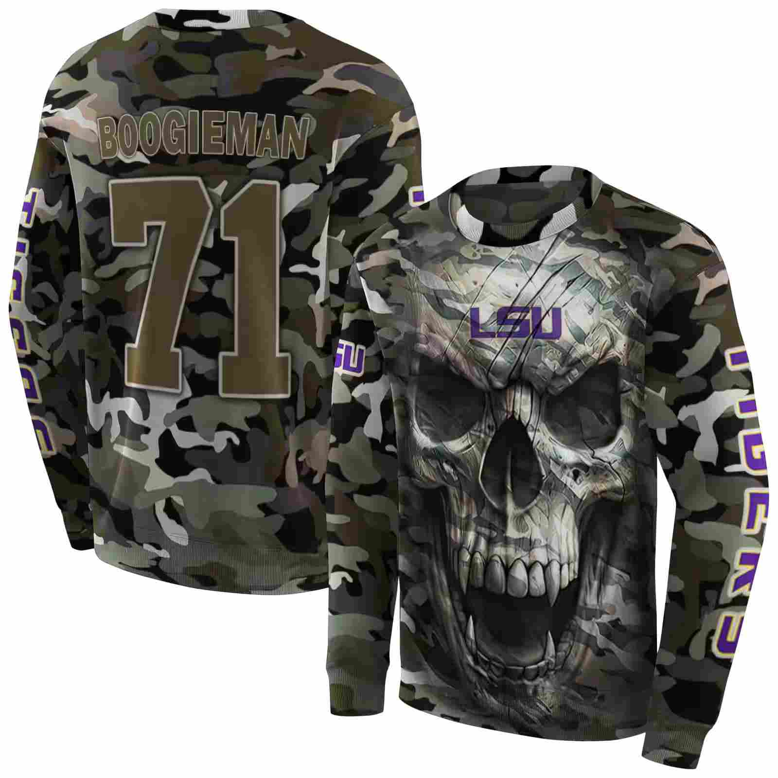 customized lsu tigers camo skull hoodie premium grade