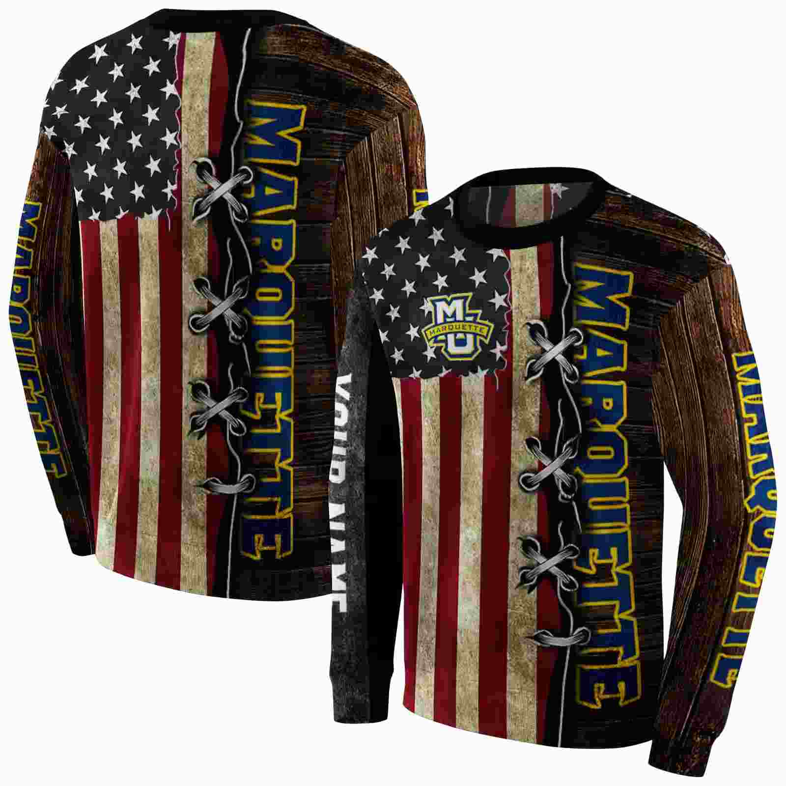 customized marquette golden eagles american pride hoodie premium grade