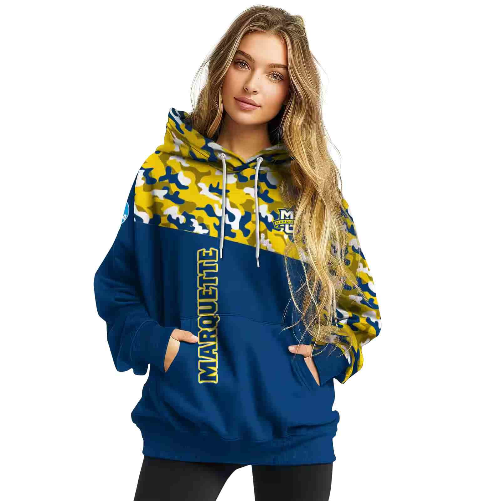 customized marquette golden eagles camo pattern blue hoodie high quality