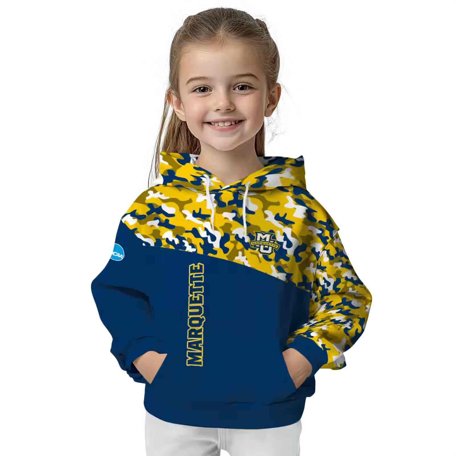 customized marquette golden eagles camo pattern blue hoodie top rated