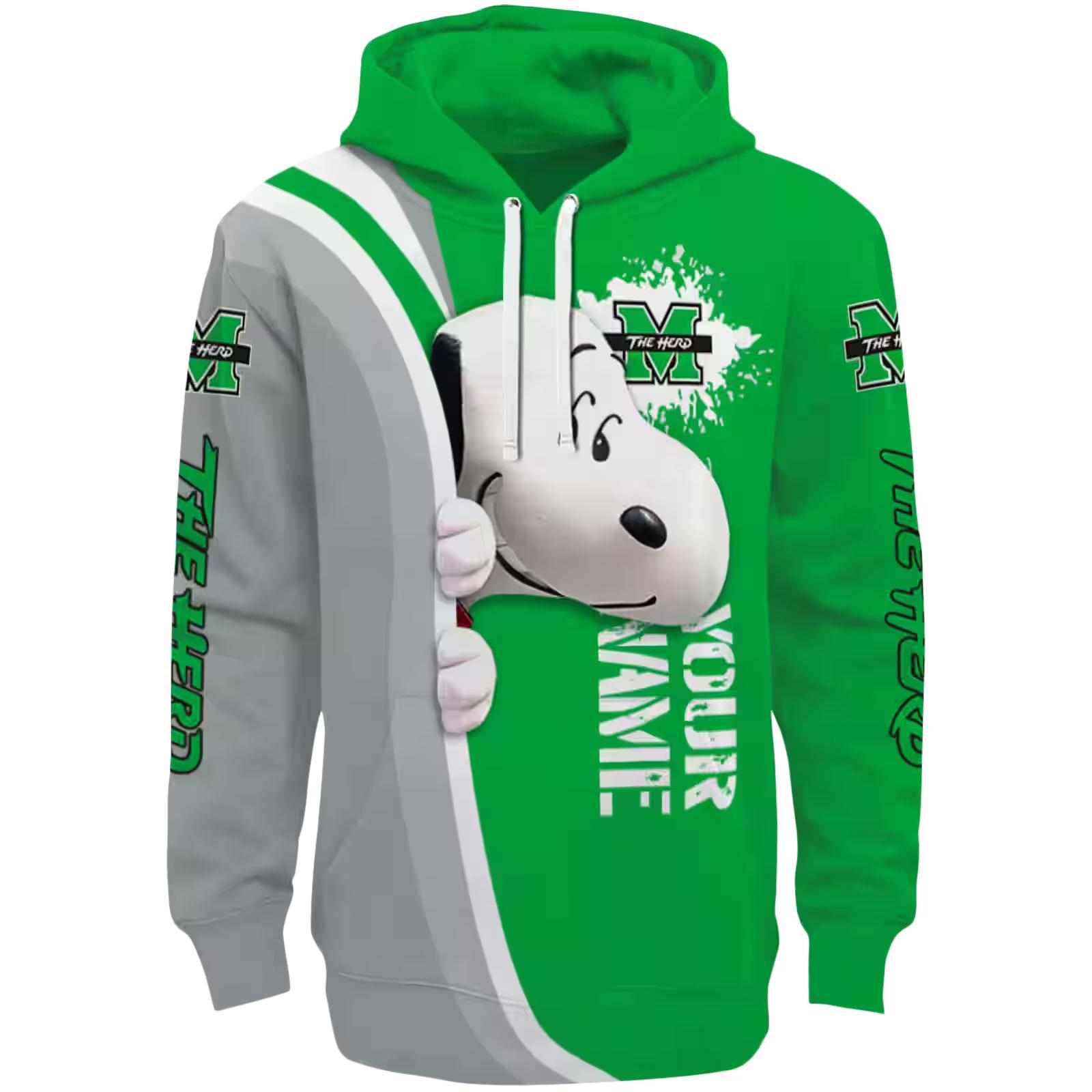 Customized Marshall Thundering Herd Peeking Snoopy Green Hoodie
