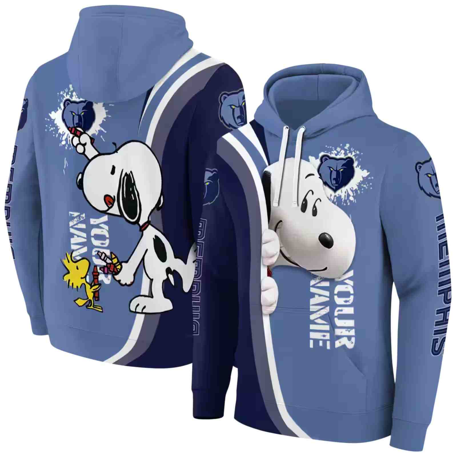 customized memphis grizzlies peeking snoopy blue hoodie fashion forward