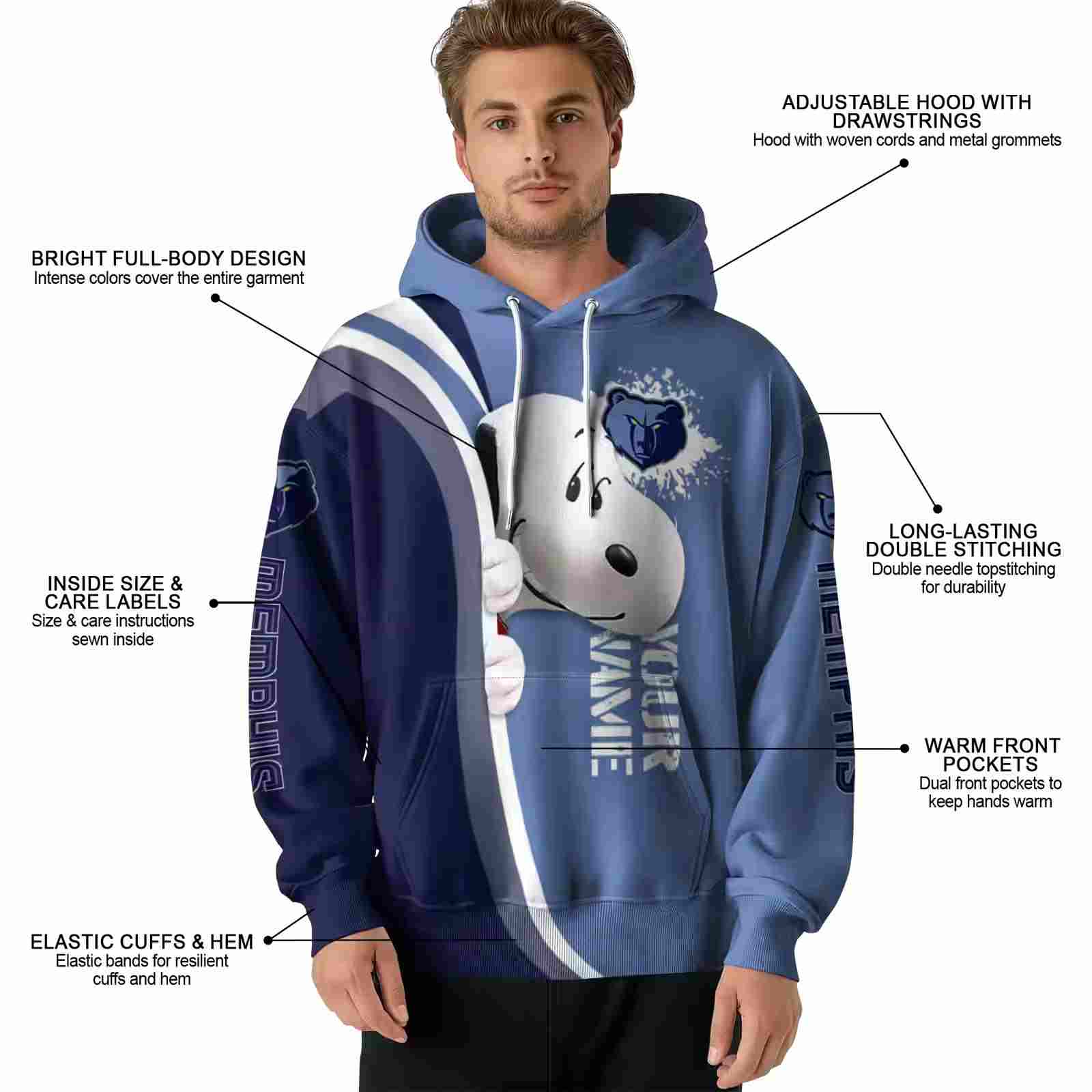 customized memphis grizzlies peeking snoopy blue hoodie latest model