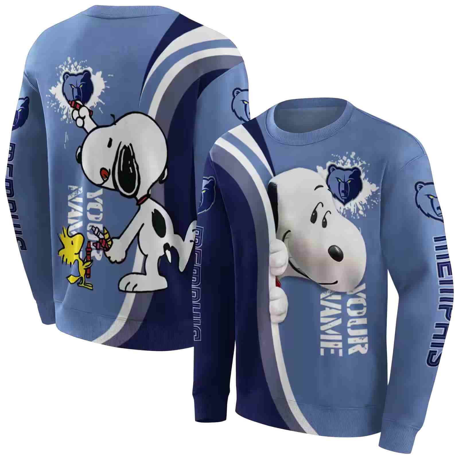 customized memphis grizzlies peeking snoopy blue hoodie premium grade