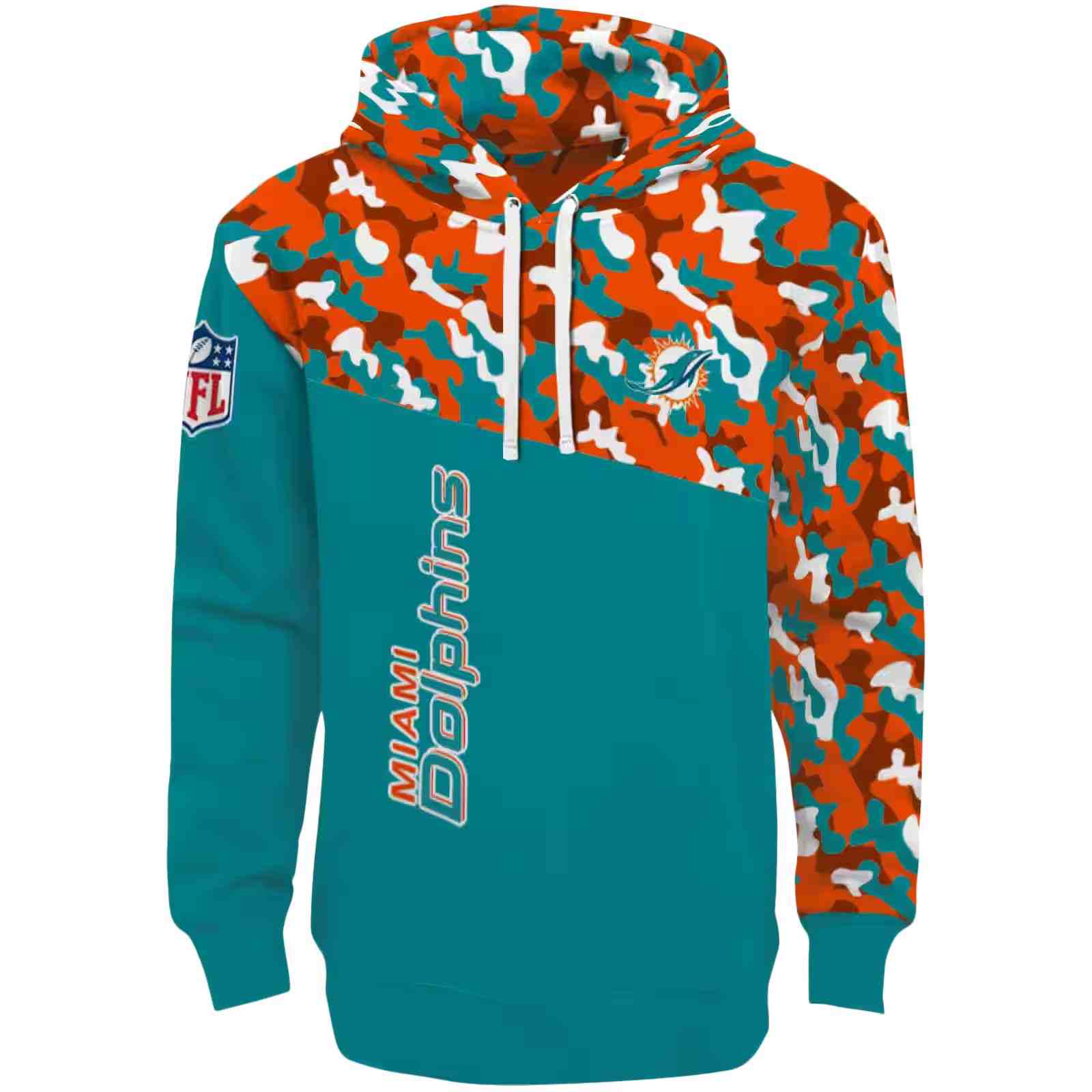 Customized Miami Dolphins Camo Pattern Aqua Hoodie