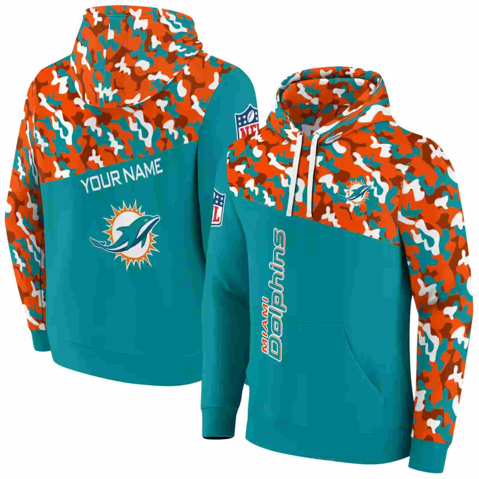 customized miami dolphins camo pattern aqua hoodie fashion forward