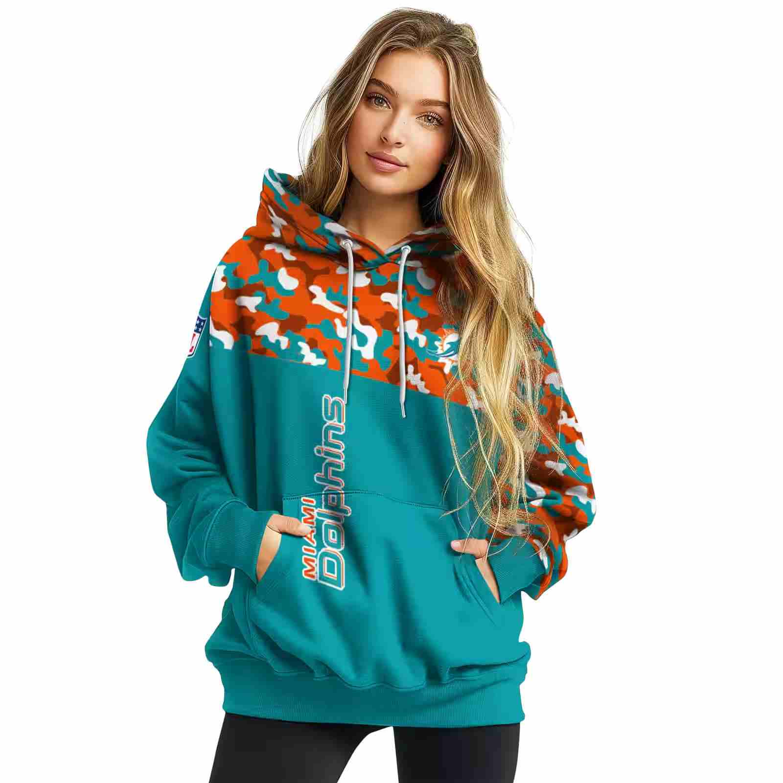 customized miami dolphins camo pattern aqua hoodie high quality