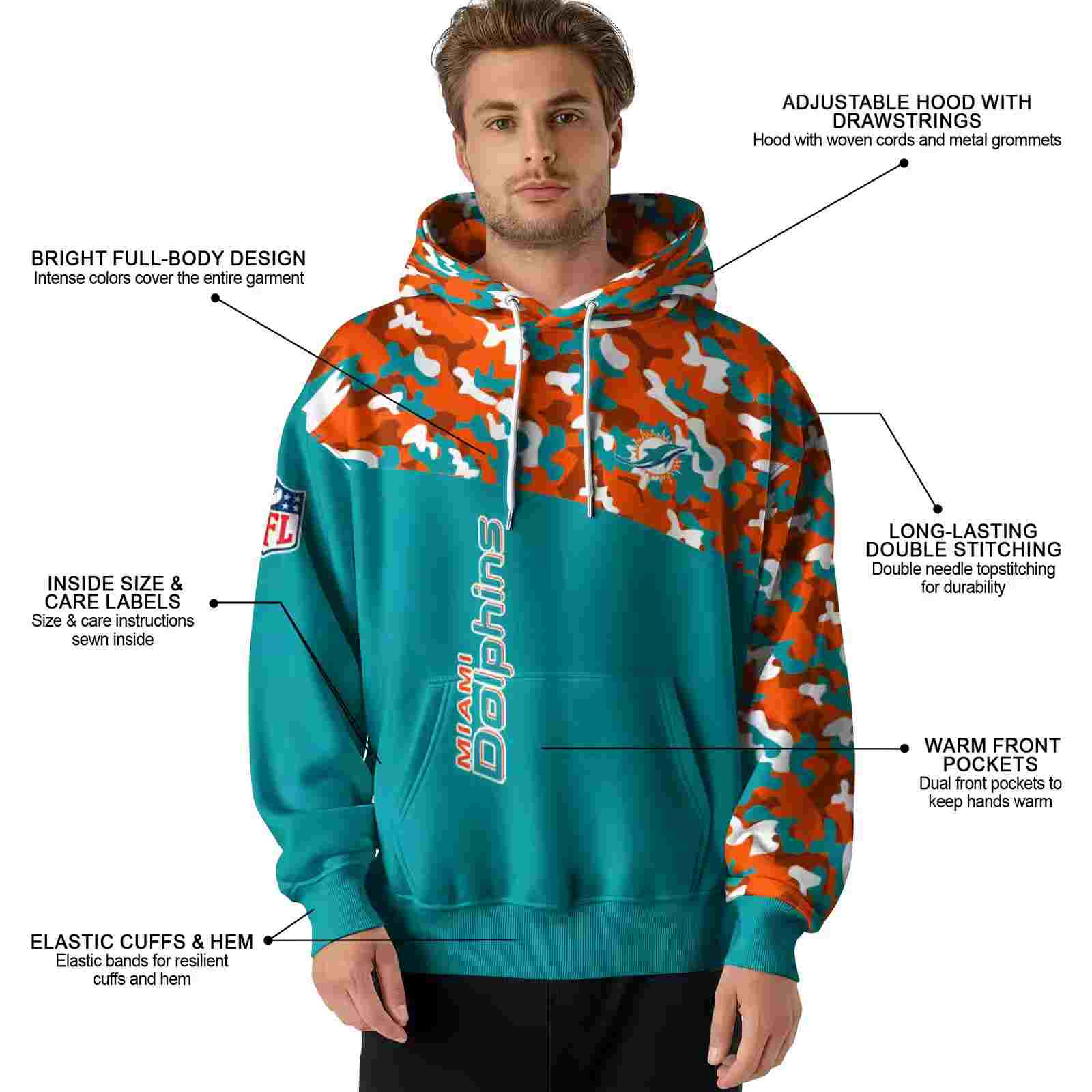 customized miami dolphins camo pattern aqua hoodie latest model