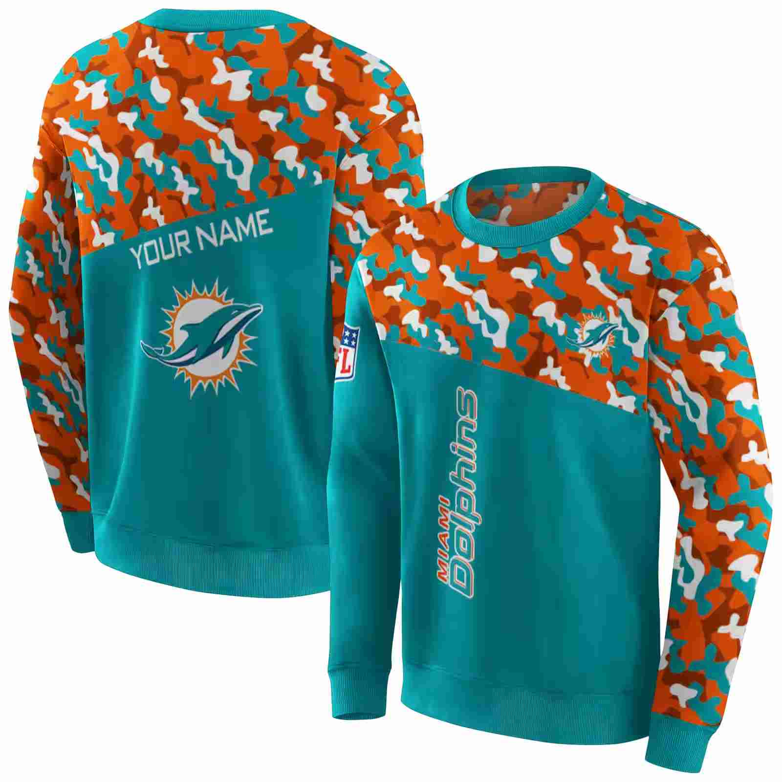 customized miami dolphins camo pattern aqua hoodie premium grade