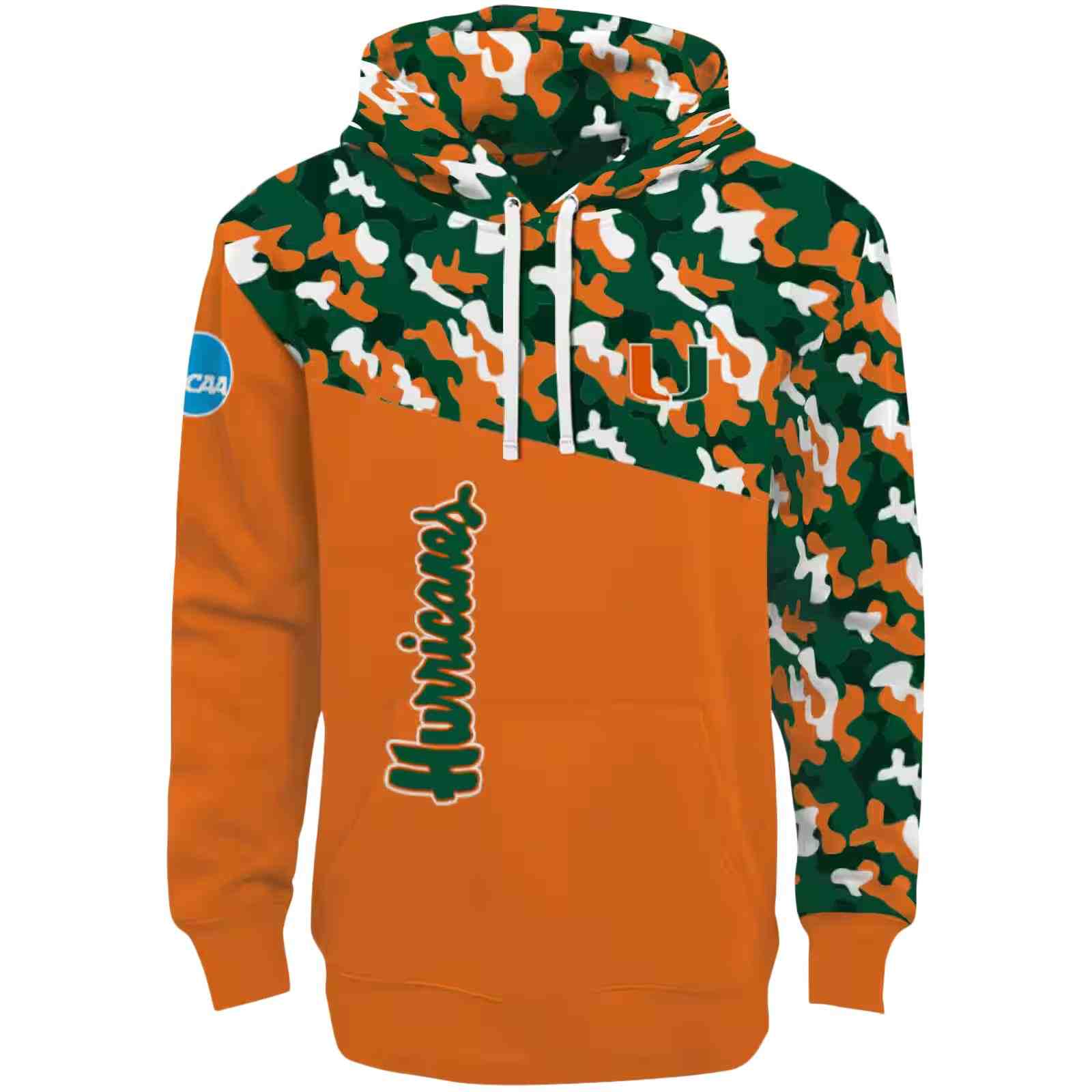 Customized Miami Hurricanes Camo Pattern Orange Hoodie