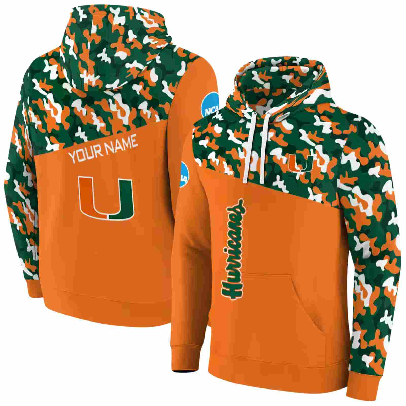 customized miami hurricanes camo pattern orange hoodie fashion forward