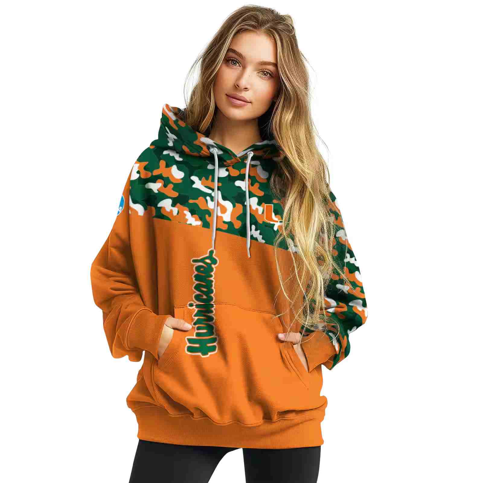 customized miami hurricanes camo pattern orange hoodie high quality