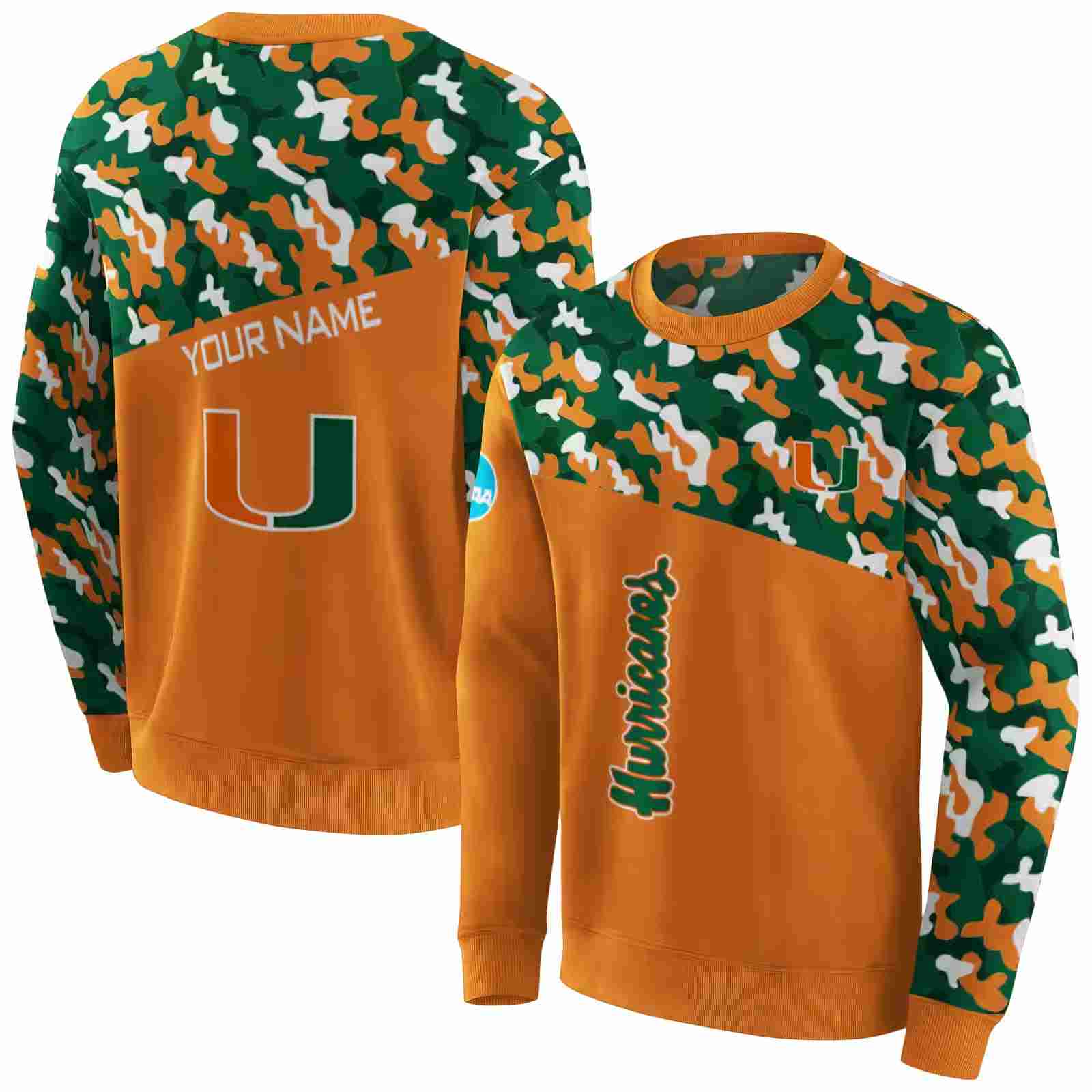 customized miami hurricanes camo pattern orange hoodie premium grade