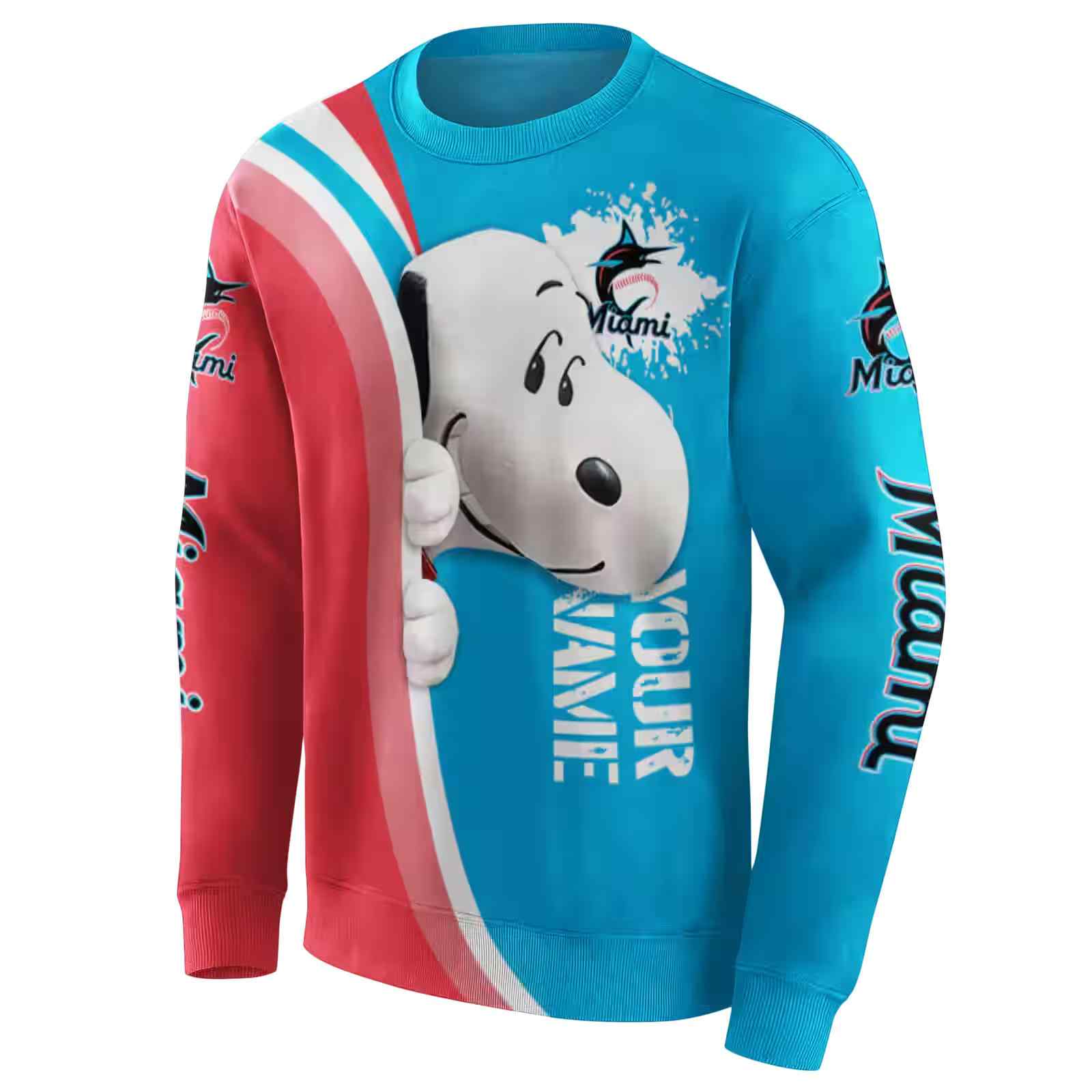 customized miami marlins peeking snoopy blue hoodie new arrival