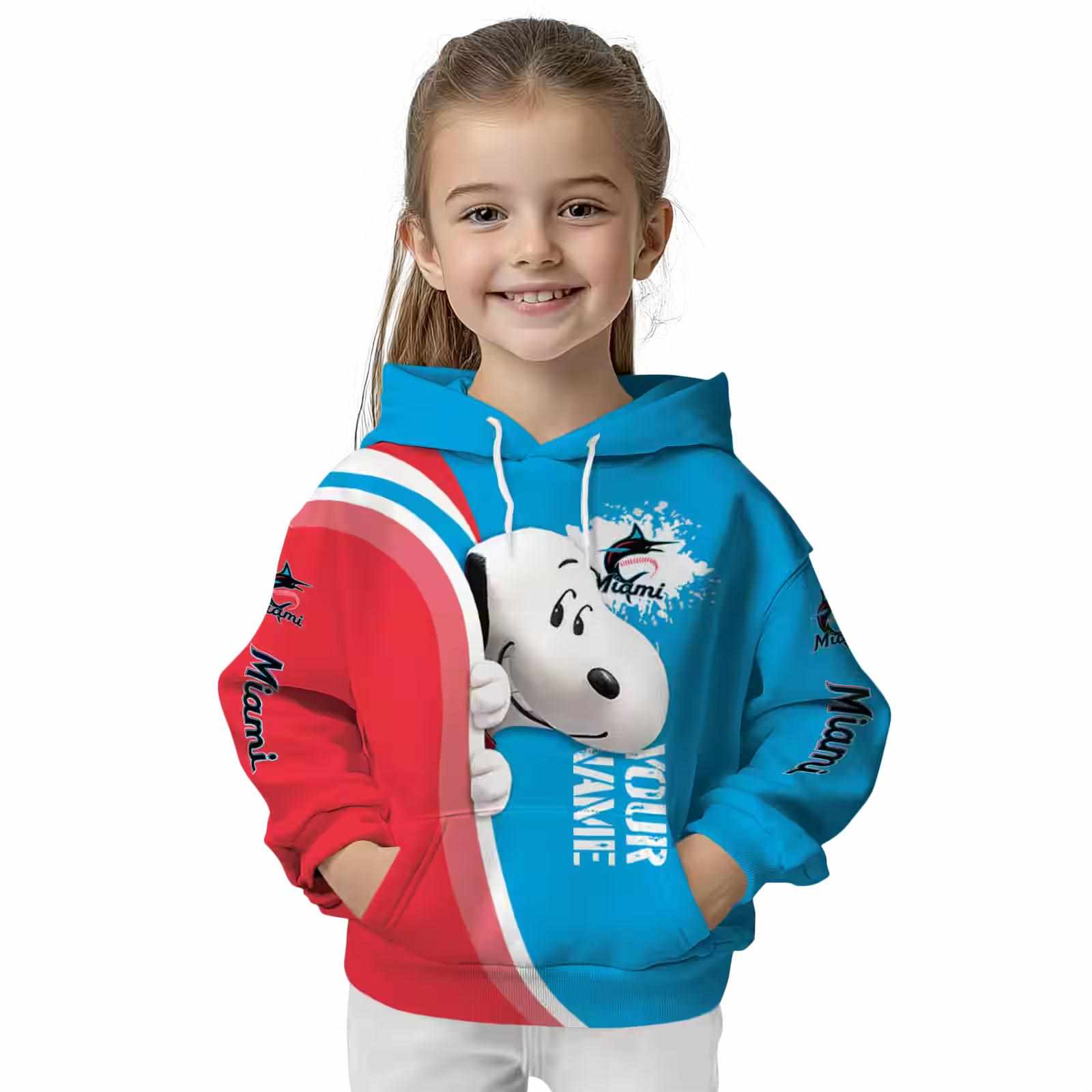 customized miami marlins peeking snoopy blue hoodie top rated