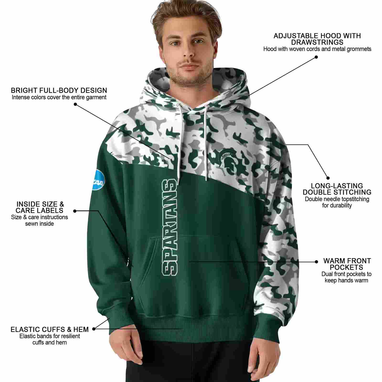 customized michigan state spartans camo pattern green hoodie latest model