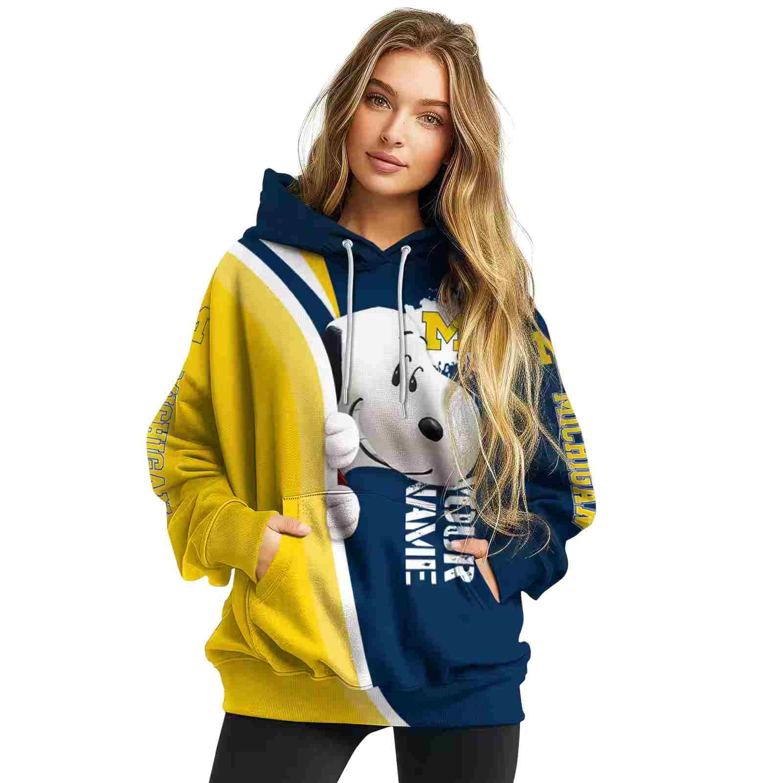 customized michigan wolverines peeking snoopy blue hoodie high quality