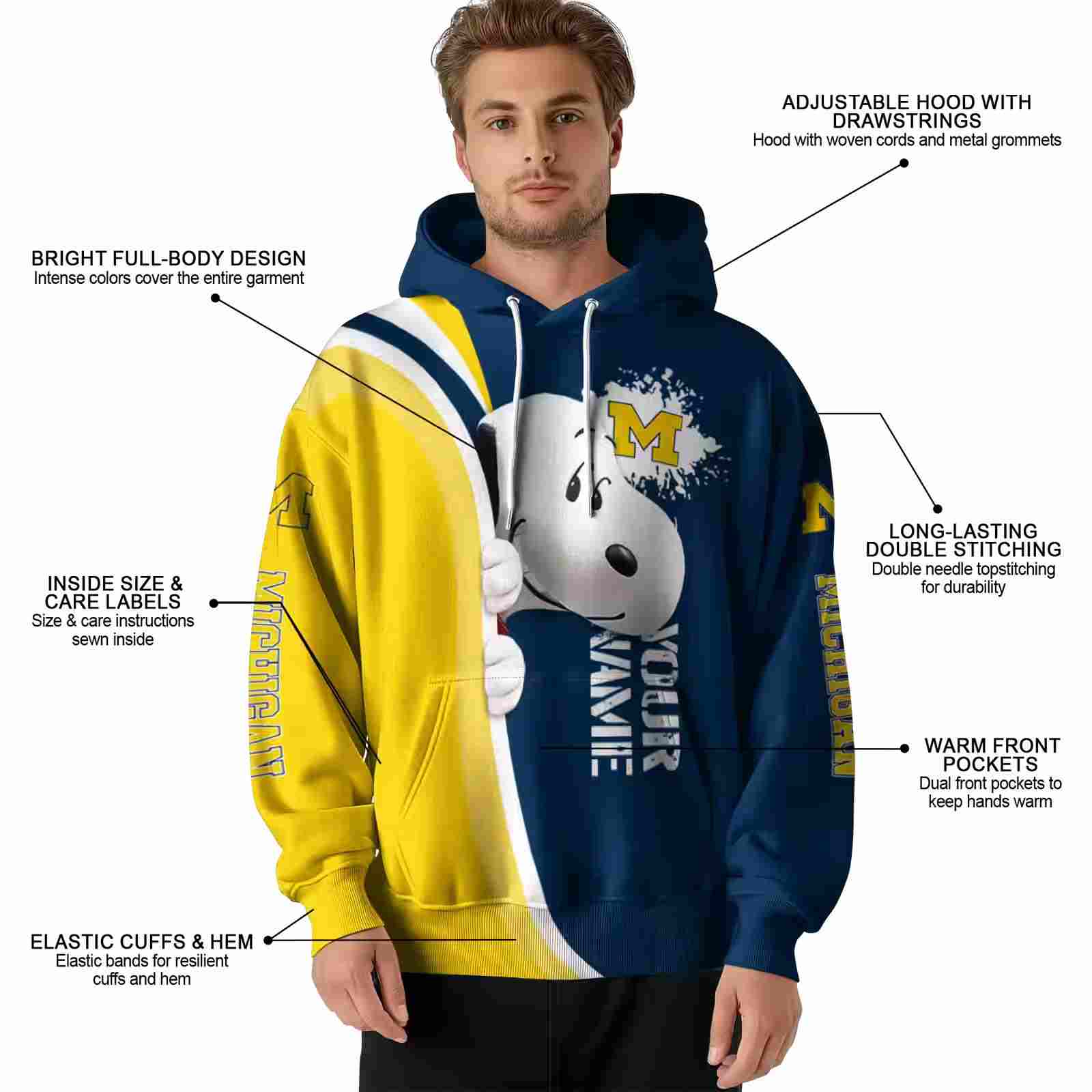 customized michigan wolverines peeking snoopy blue hoodie latest model