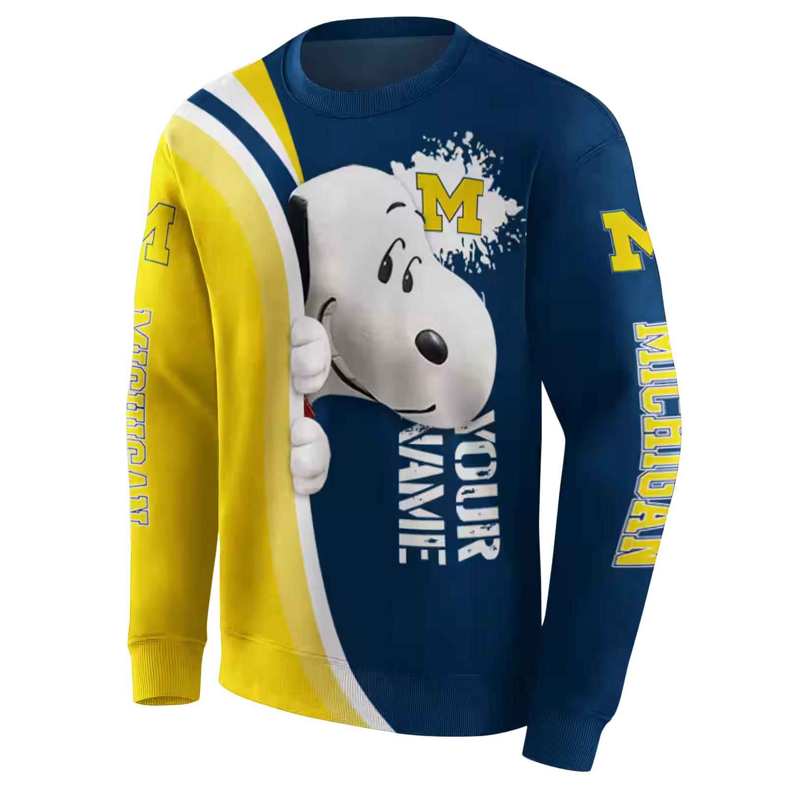 customized michigan wolverines peeking snoopy blue hoodie new arrival