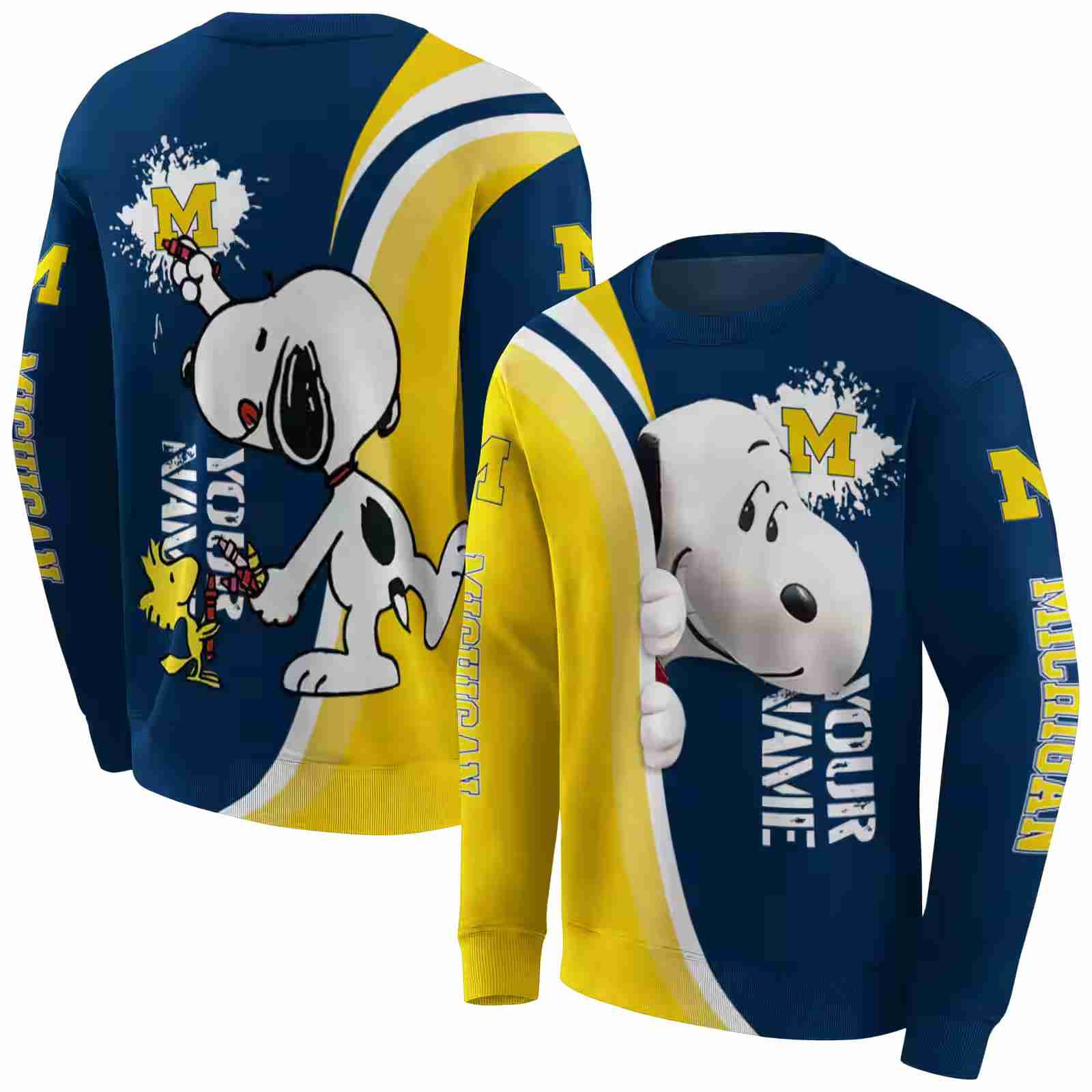 customized michigan wolverines peeking snoopy blue hoodie premium grade