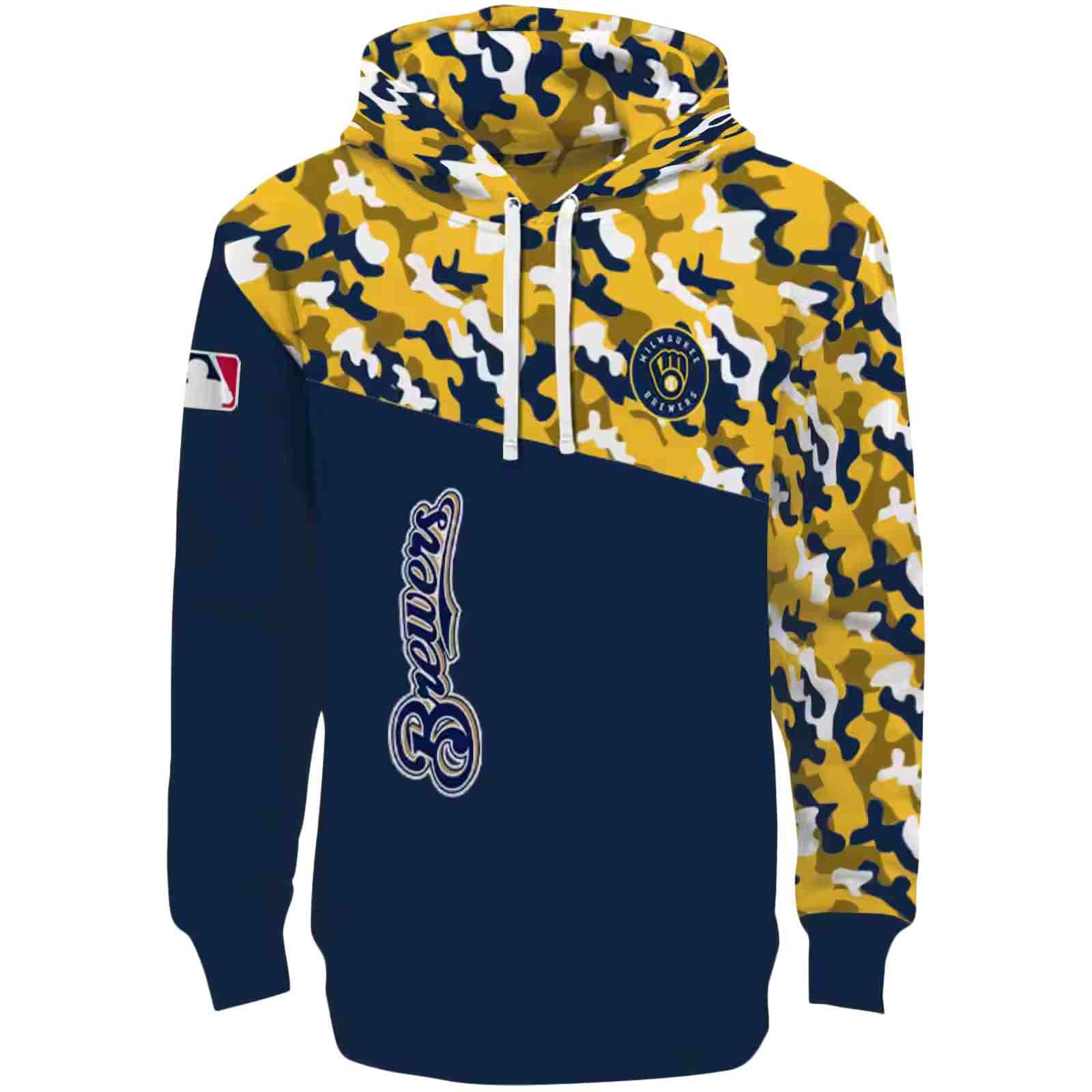 Customized Milwaukee Brewers Camo Pattern Navy Blue Hoodie