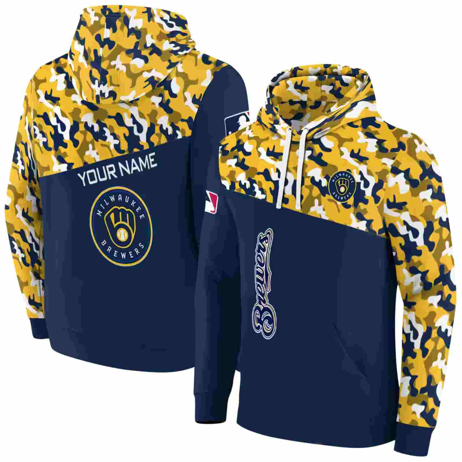 customized milwaukee brewers camo pattern navy blue hoodie fashion forward