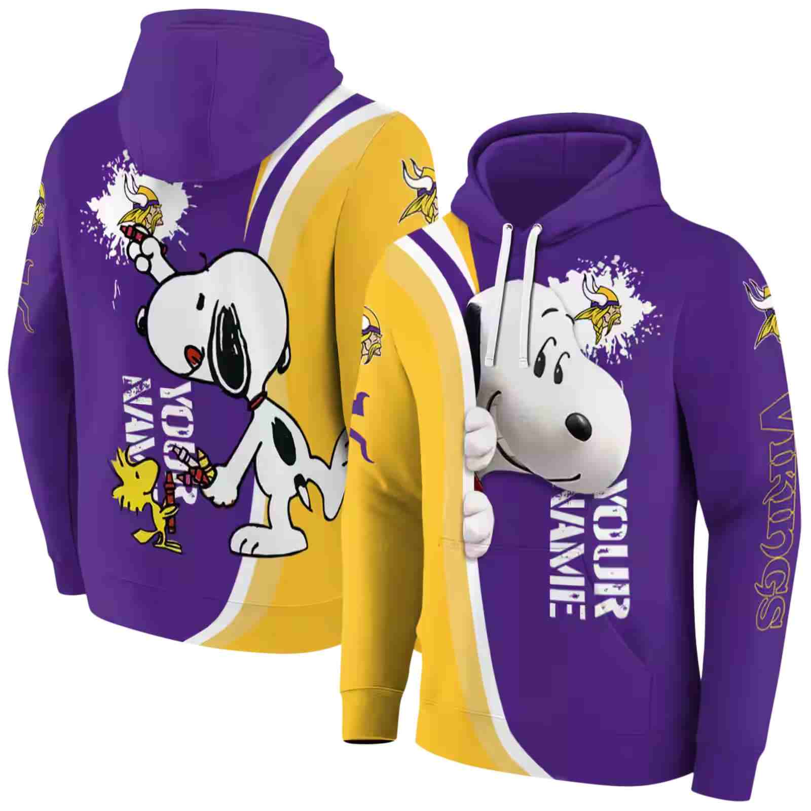 customized minnesota vikings peeking snoopy purple hoodie fashion forward