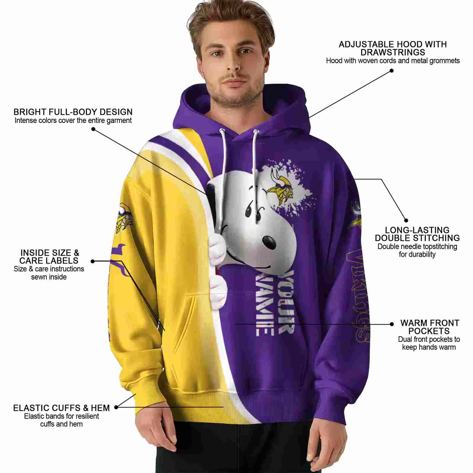 customized minnesota vikings peeking snoopy purple hoodie latest model