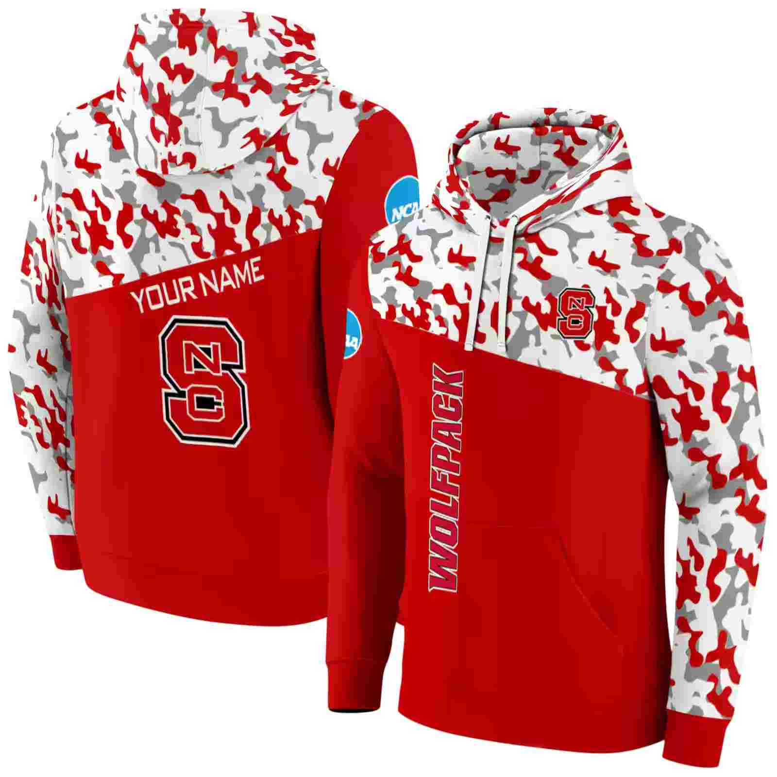 customized nc state wolfpack camo pattern red hoodie fashion forward