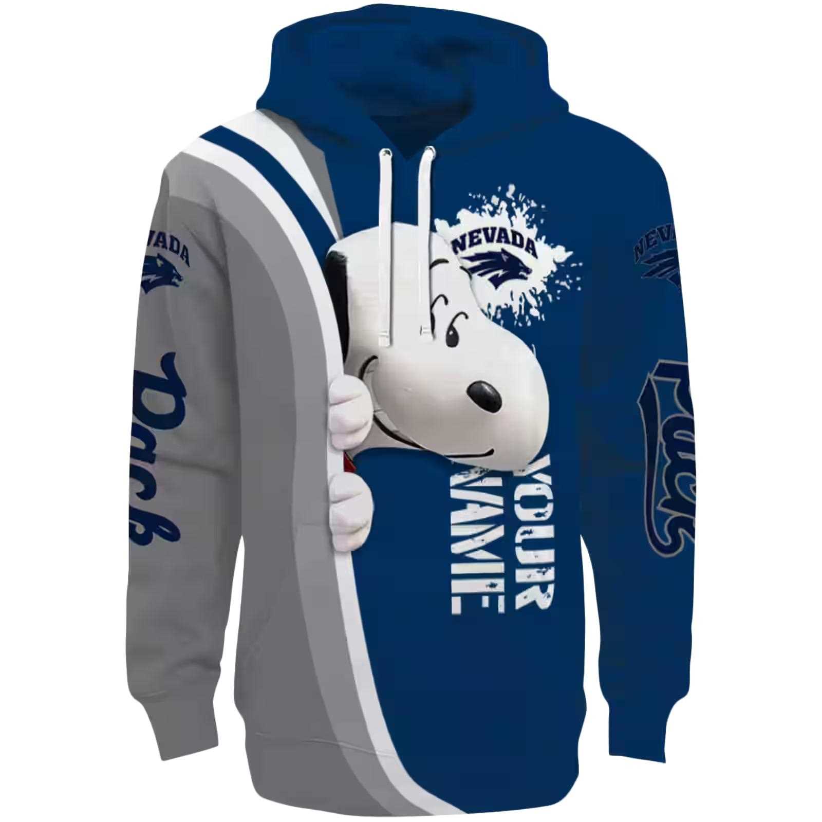 Customized Nevada Wolf Pack Peeking Snoopy Blue Hoodie