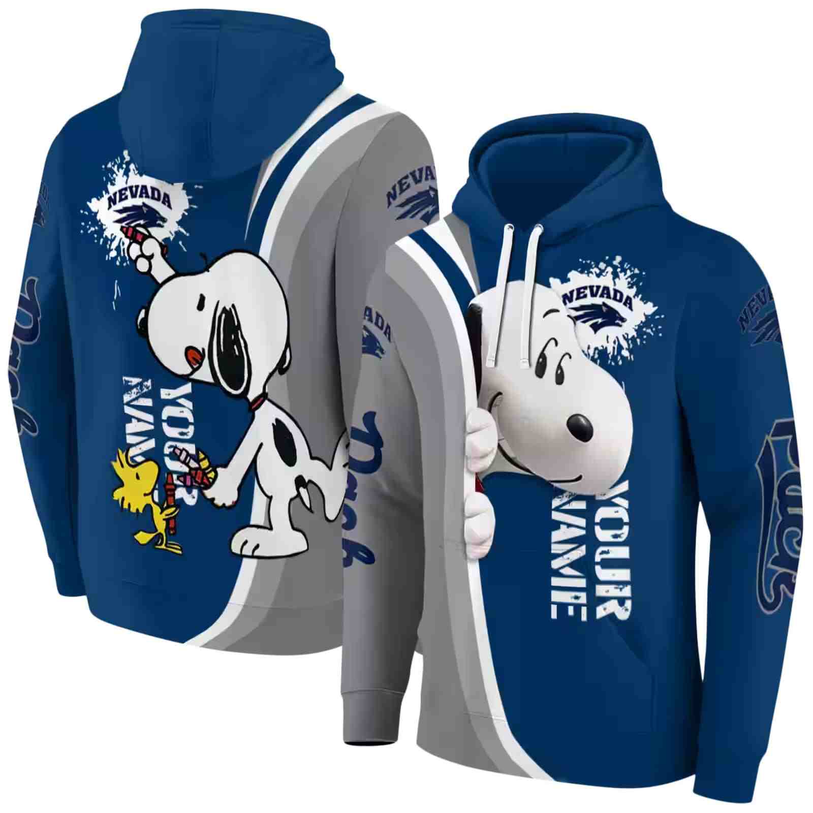 customized nevada wolf pack peeking snoopy blue hoodie fashion forward