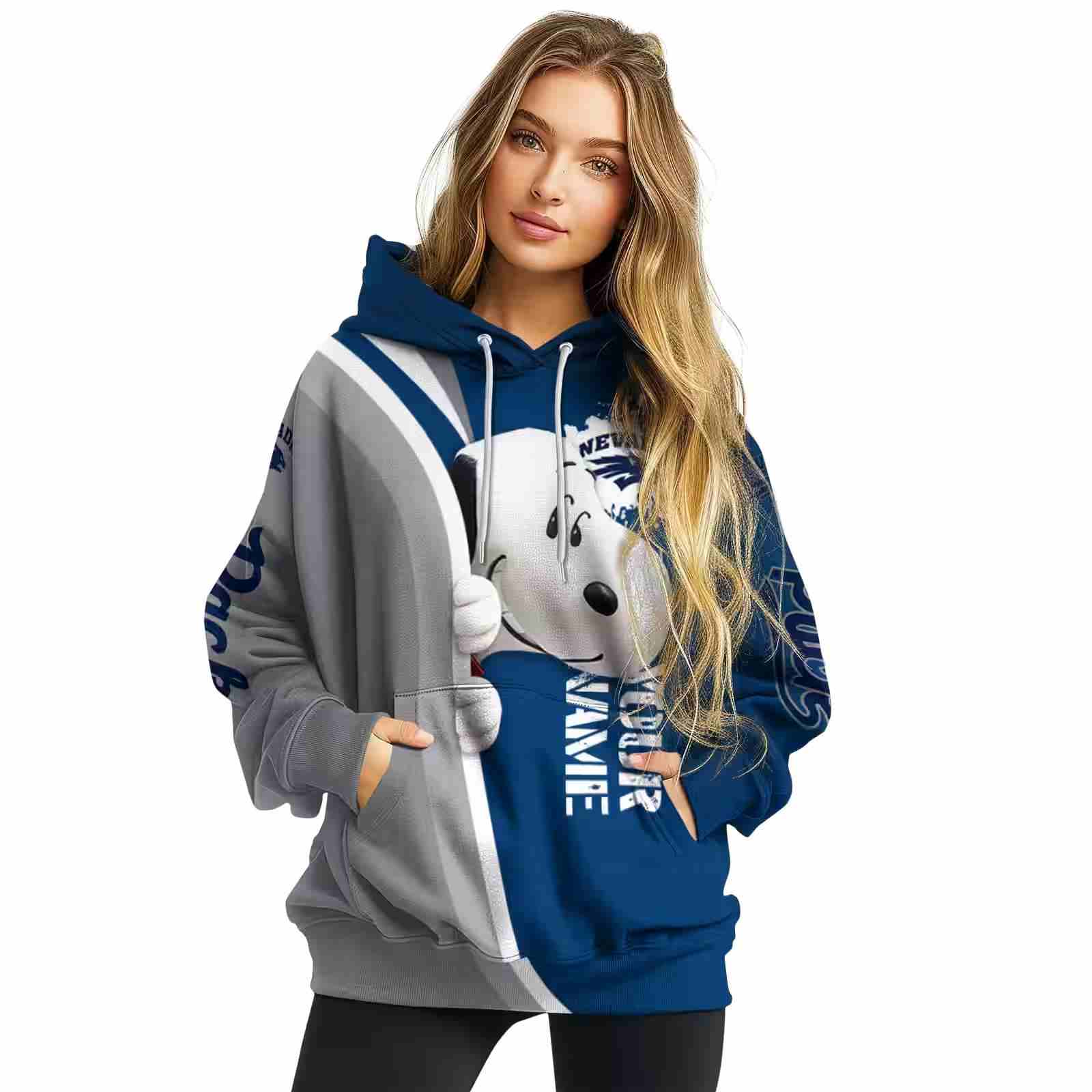 customized nevada wolf pack peeking snoopy blue hoodie high quality